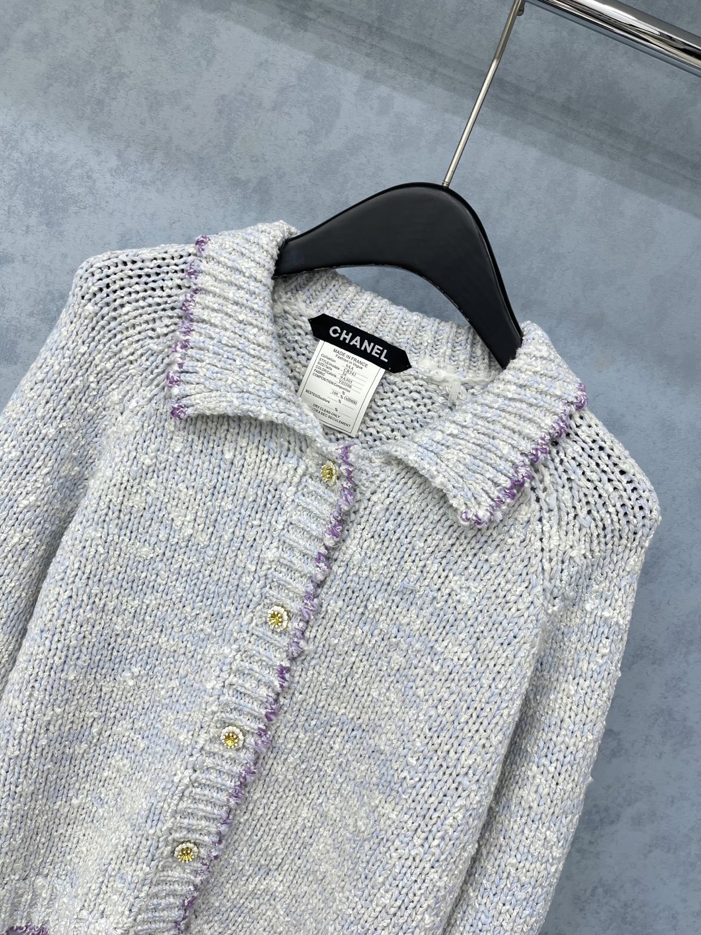 CC 2025 Cardigan Light Gray mix Purple Wool 325877