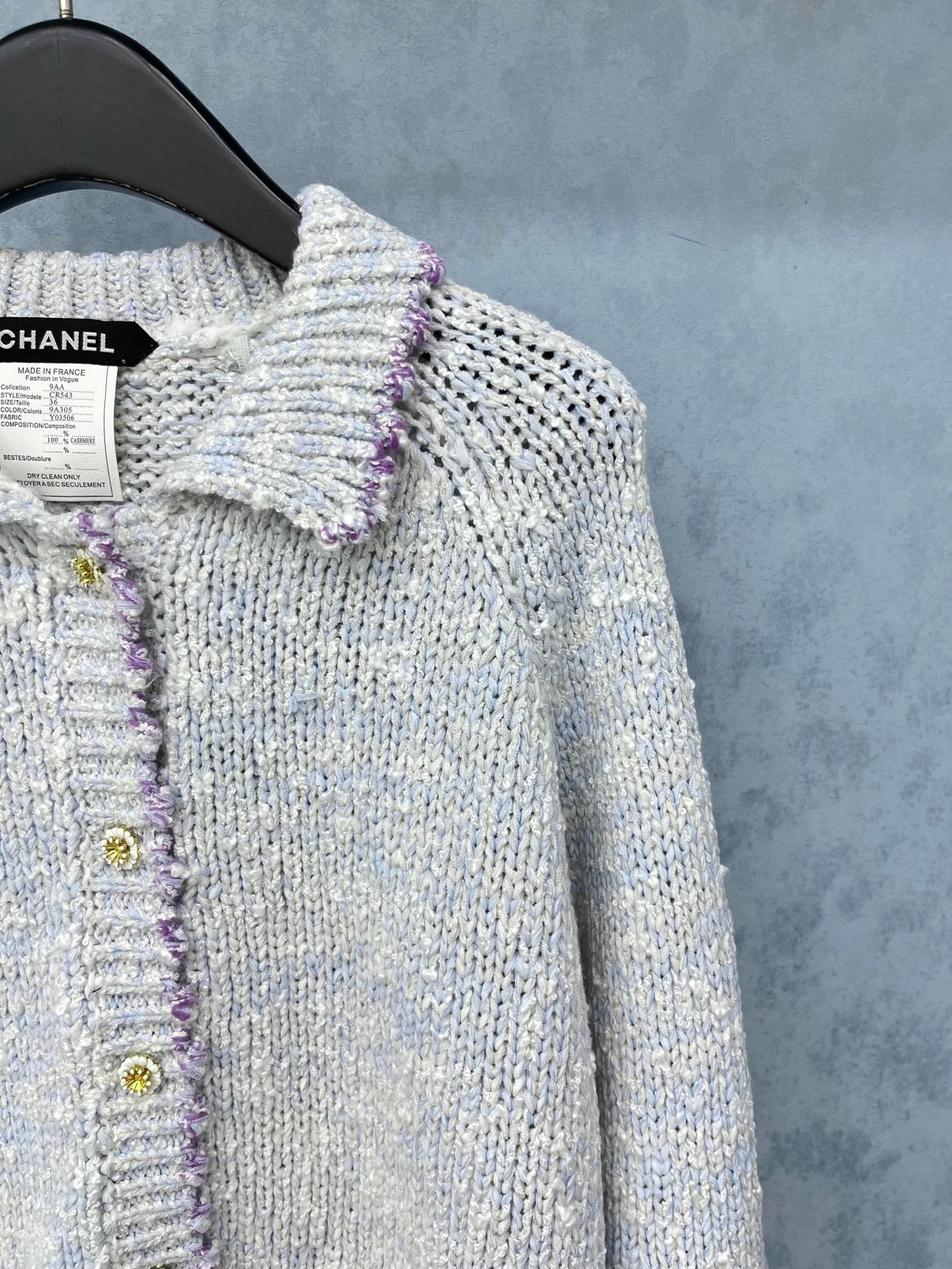 CC 2025 Cardigan Light Gray mix Purple Wool 325877