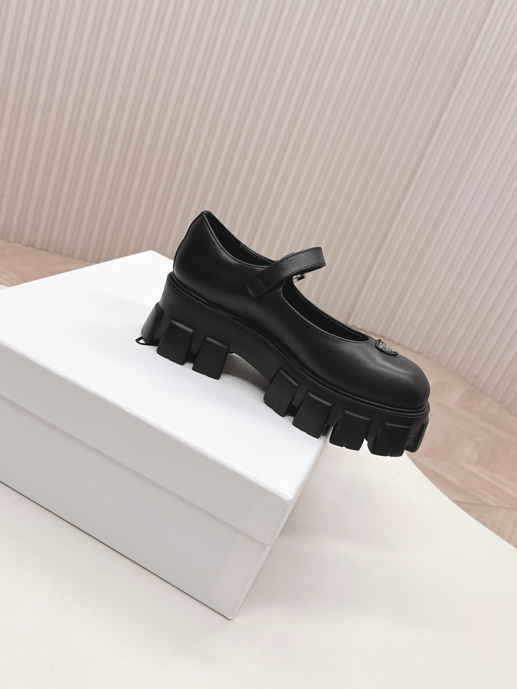 Prada Brushed Monolith Mary Janes Loafer Black Cowhide