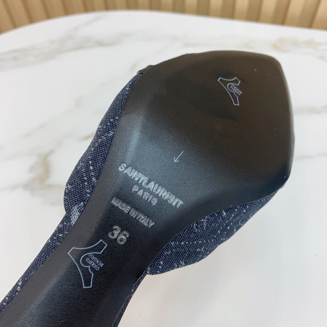 SL CHAIN ATTACH HEELED MULES INDIGO DENIM