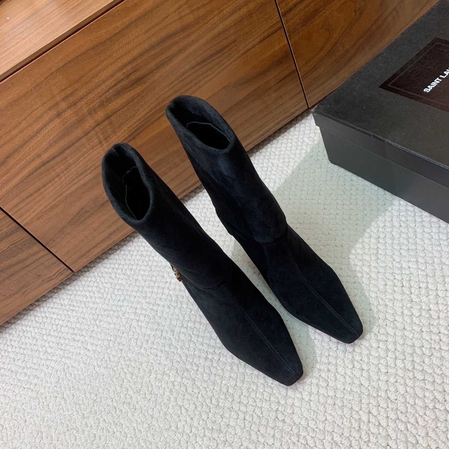 YSL 2025 High-heeled Ankle Boot Black Suede 574076