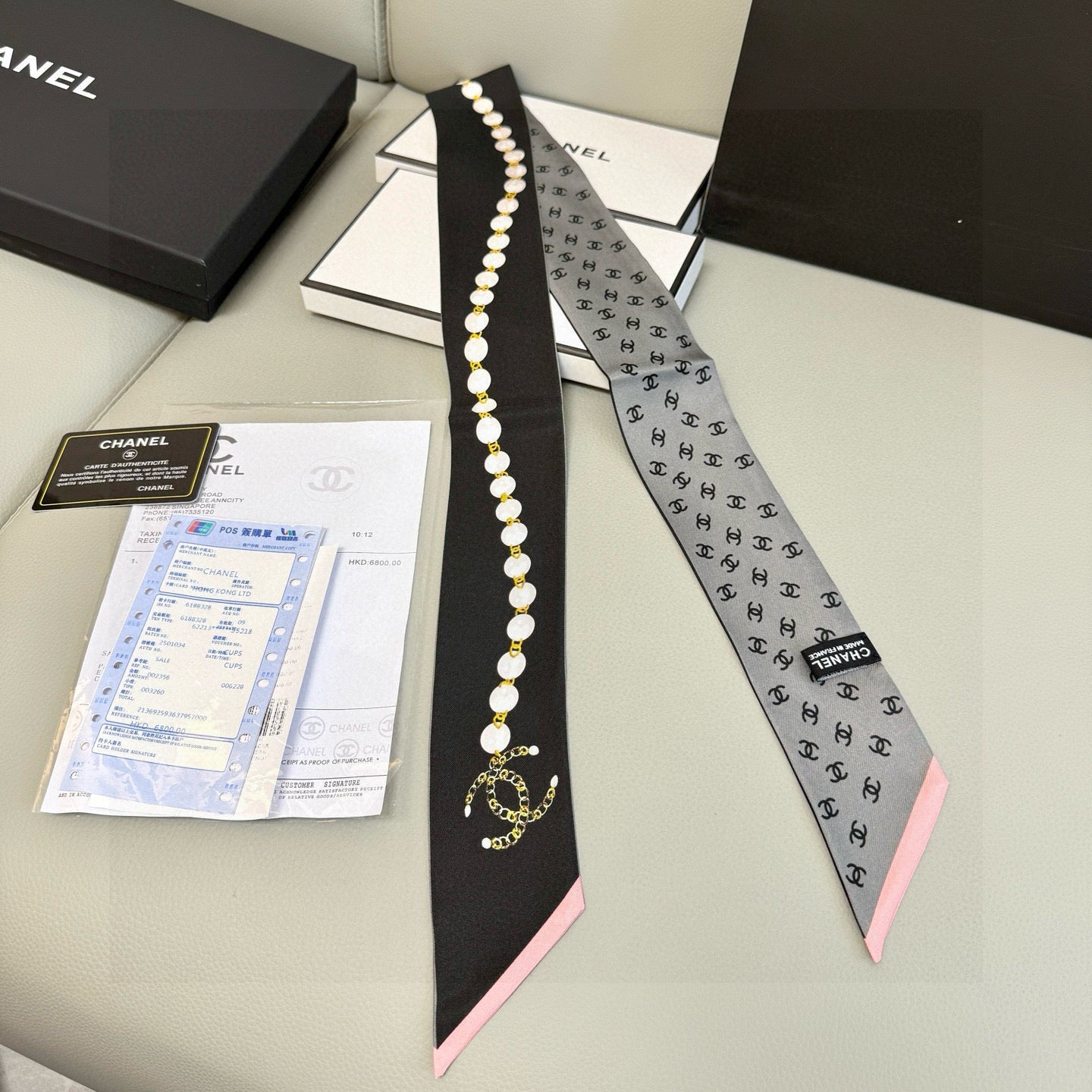 CC  Twilly Mini Star 120cm Gray Black Mulberry Silk 935262