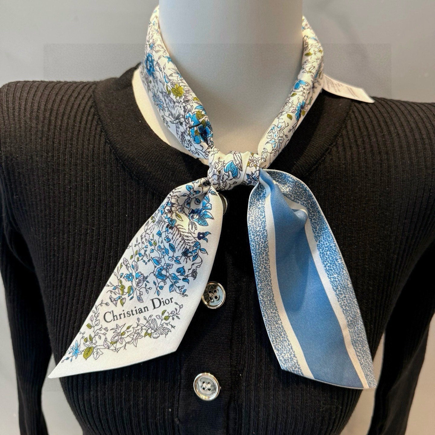 CD Twilly Mini Scarf 105cm Blue Mulberry Silk 941922