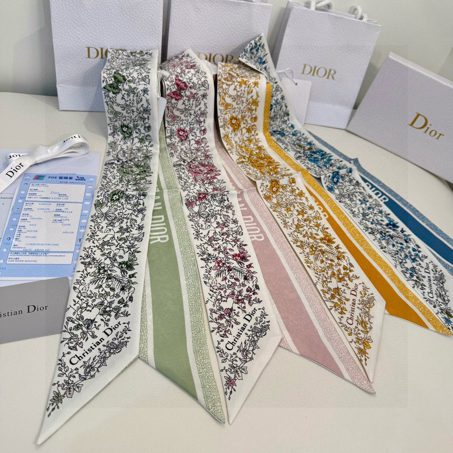 CD Twilly Mini Scarf 105cm Green Mulberry Silk 941923