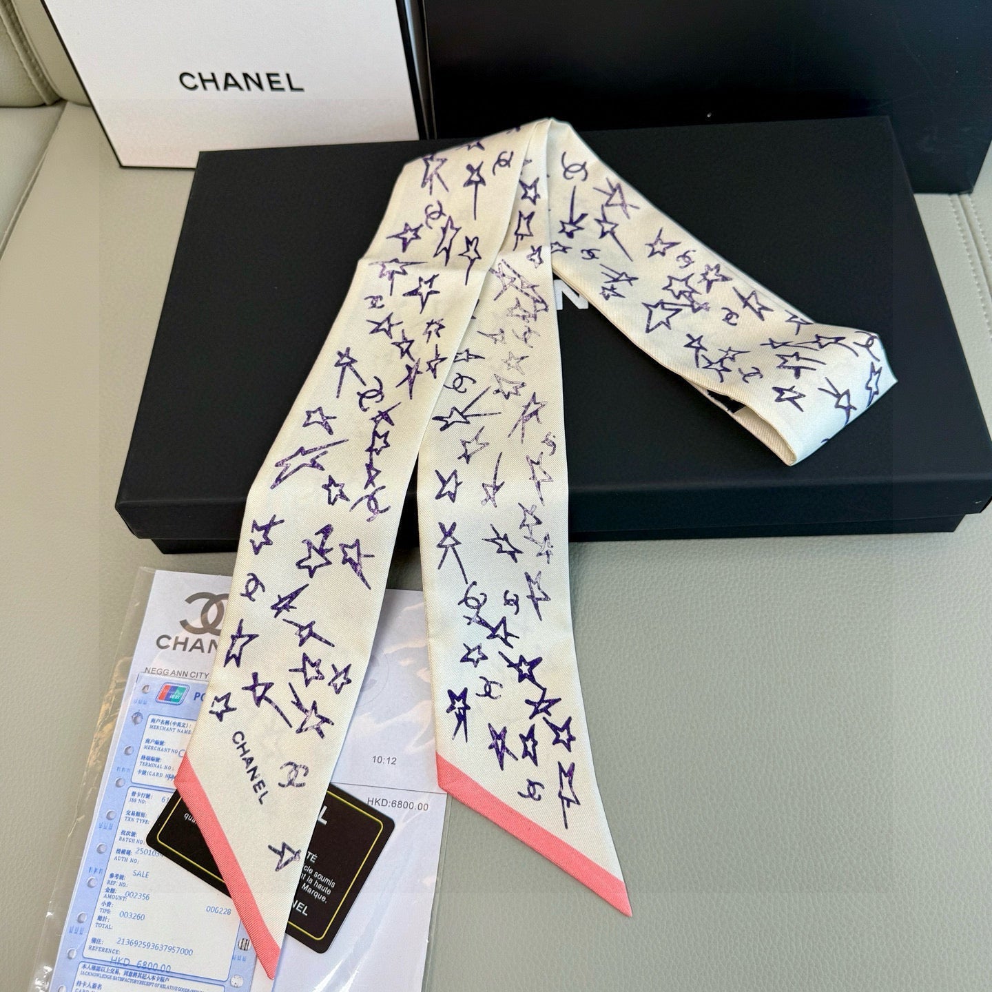 CC  Twilly Mini Star 120cm White Blue Mulberry Silk 941930