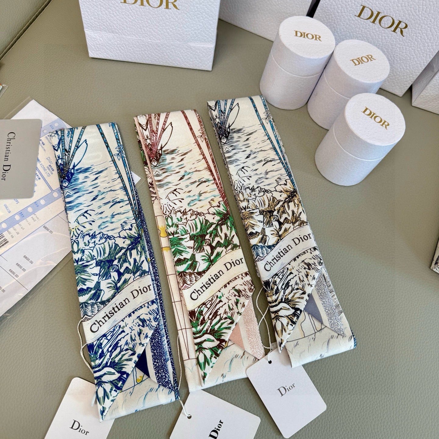 CD Twilly Mini Scarf 105cm Blue Colorful Mulberry Silk 945716