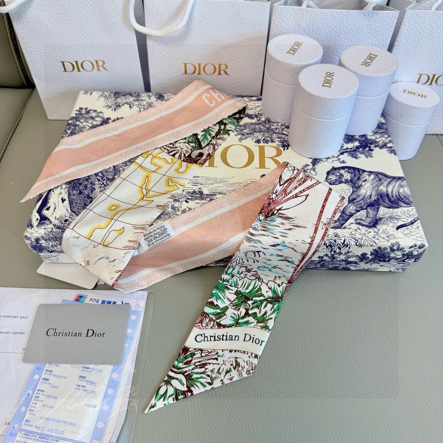 CD Twilly Mini Scarf 105cm Light Pink Colorful Mulberry Silk 945717