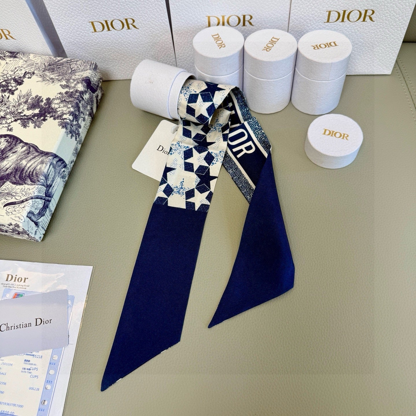 CD Twilly Mini Scarf 105cm Navy Blue Mulberry Silk 949193