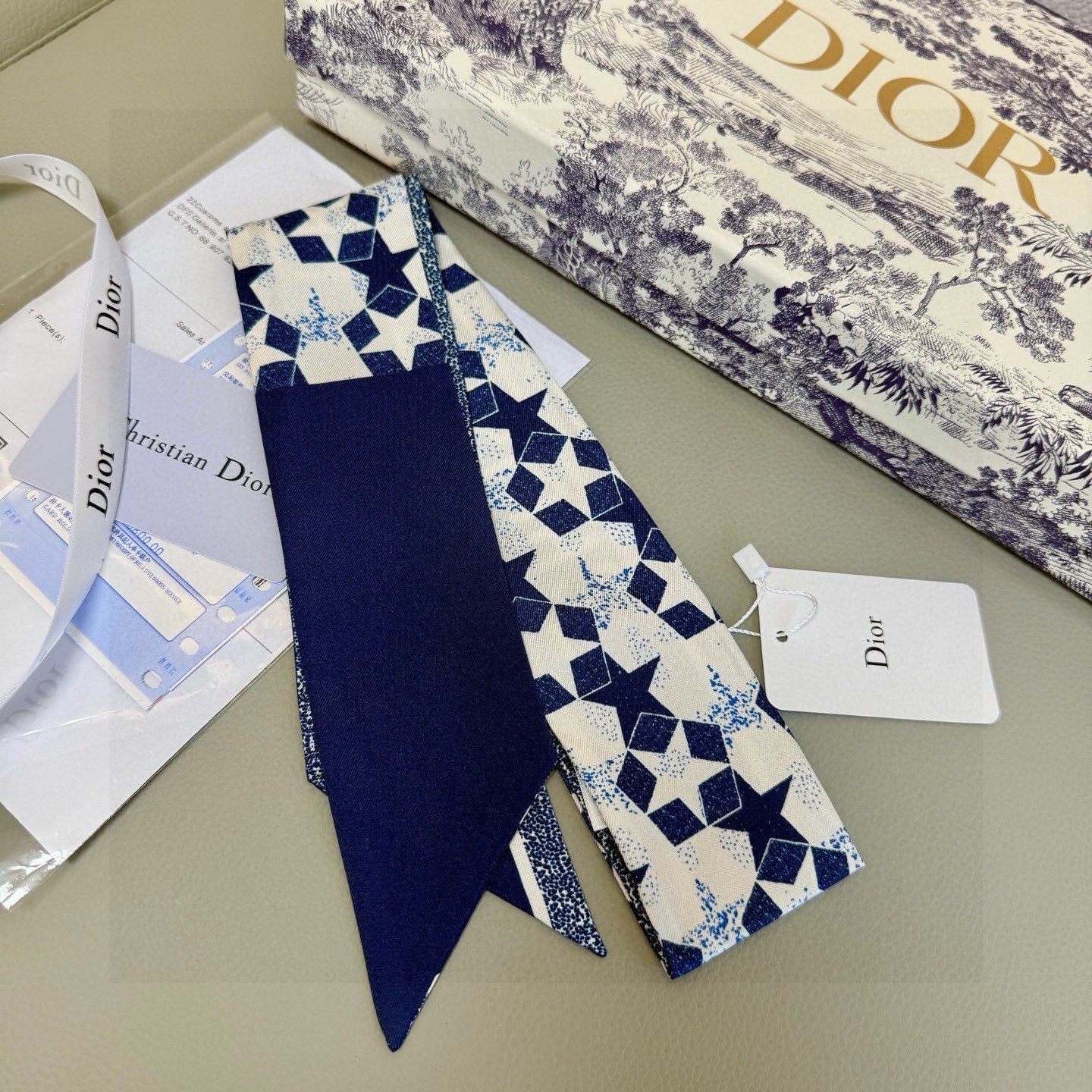 CD Twilly Mini Scarf 105cm Navy Blue Mulberry Silk 949193