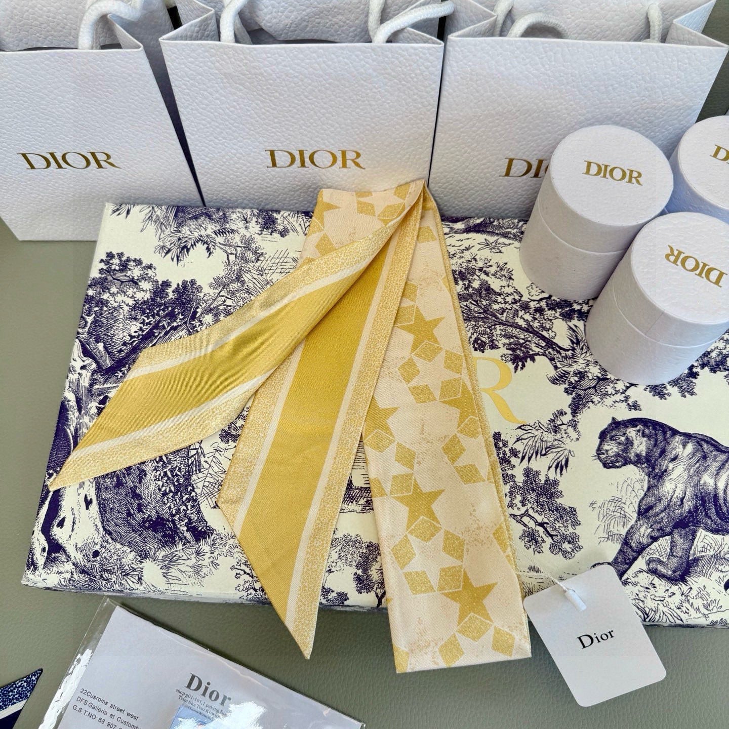 CD Twilly Mini Scarf 105cm Yellow Mulberry Silk 949194