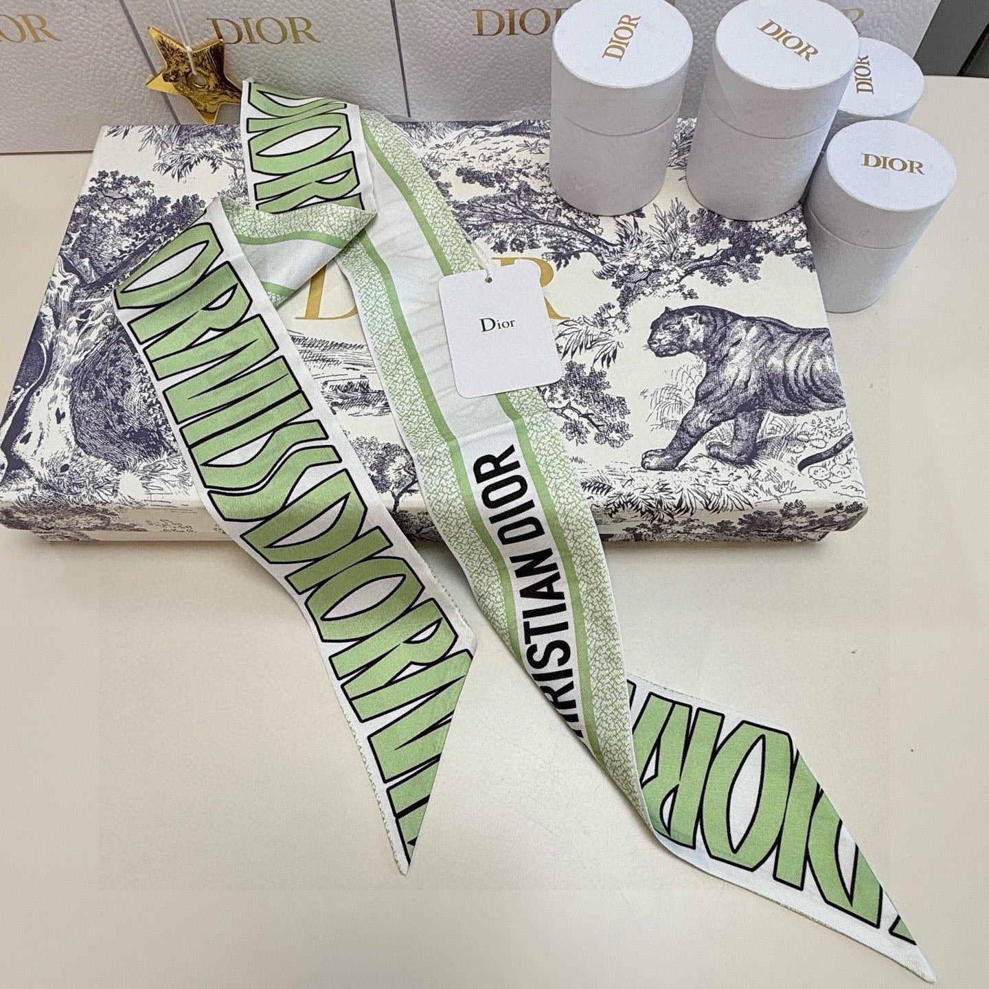 CD Twilly Mini Scarf 105cm Green Mulberry Silk 957051