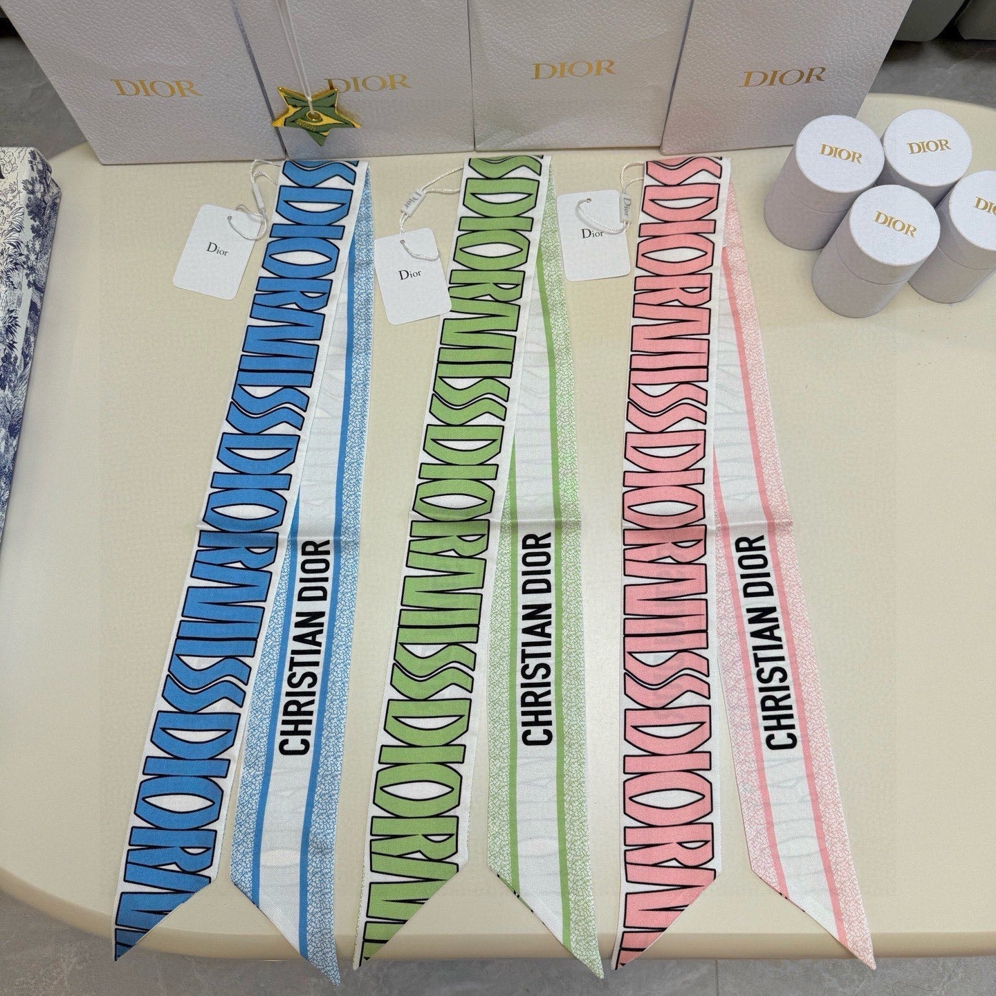 CD Twilly Mini Scarf 105cm Blue Mulberry Silk 957052