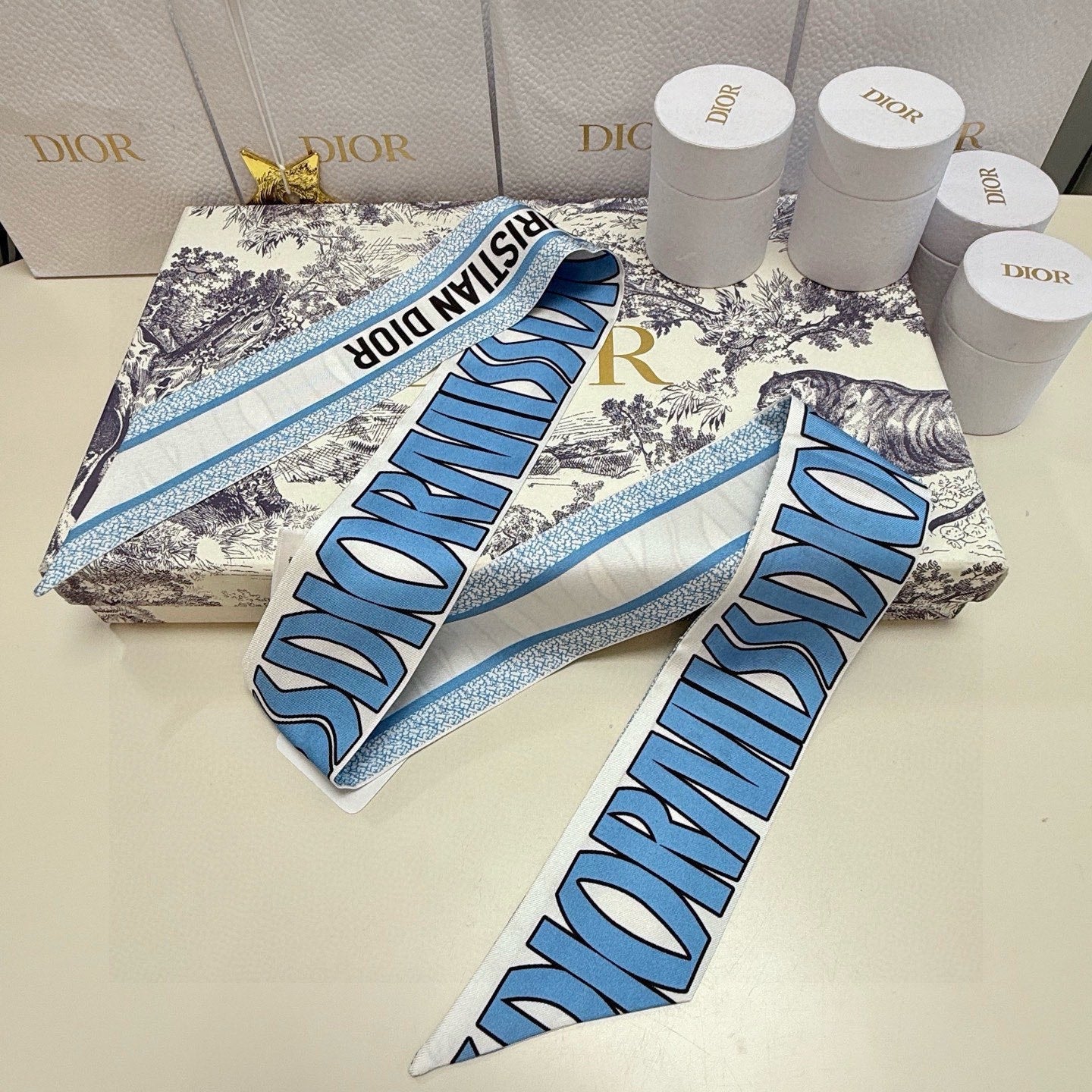 CD Twilly Mini Scarf 105cm Blue Mulberry Silk 957052