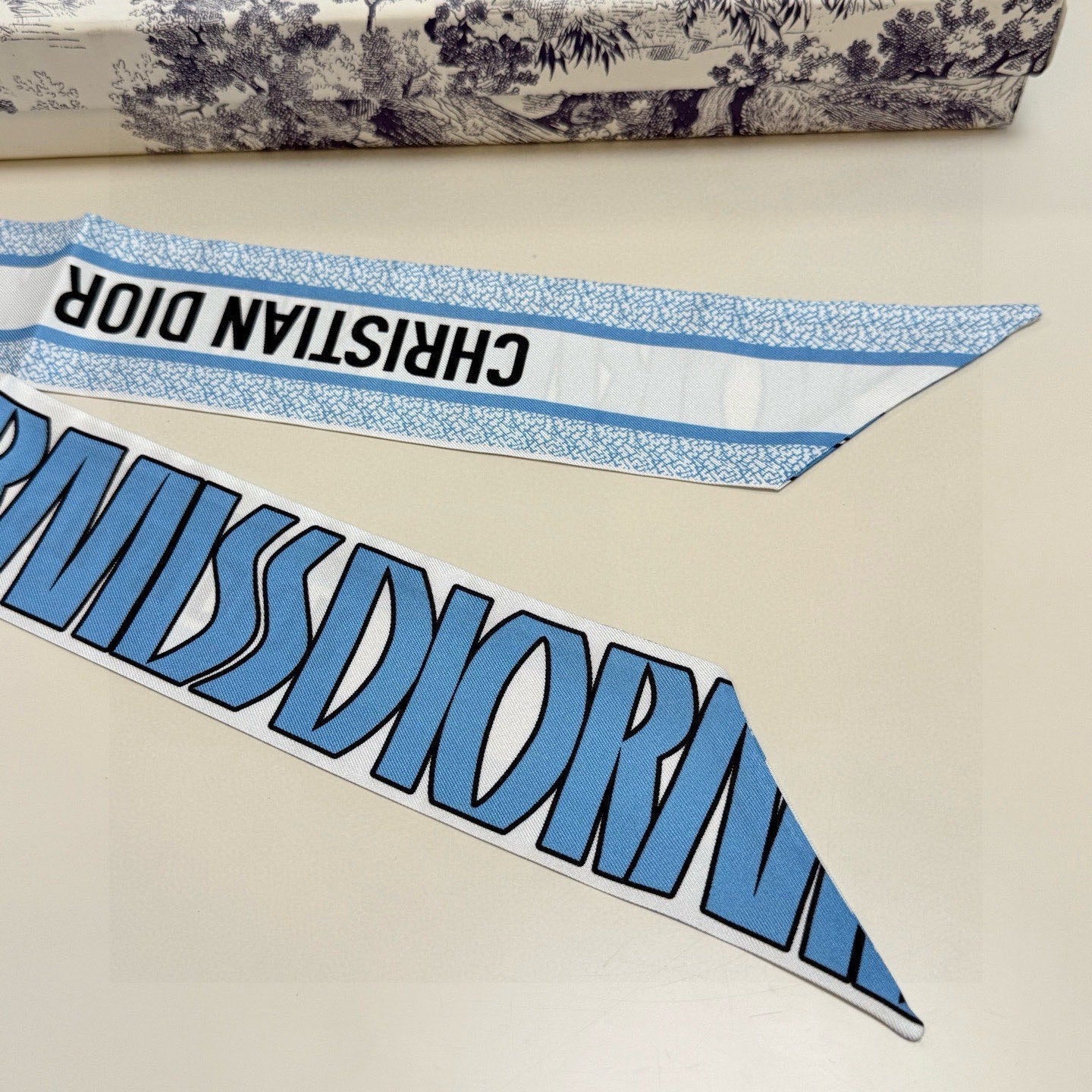 CD Twilly Mini Scarf 105cm Blue Mulberry Silk 957052