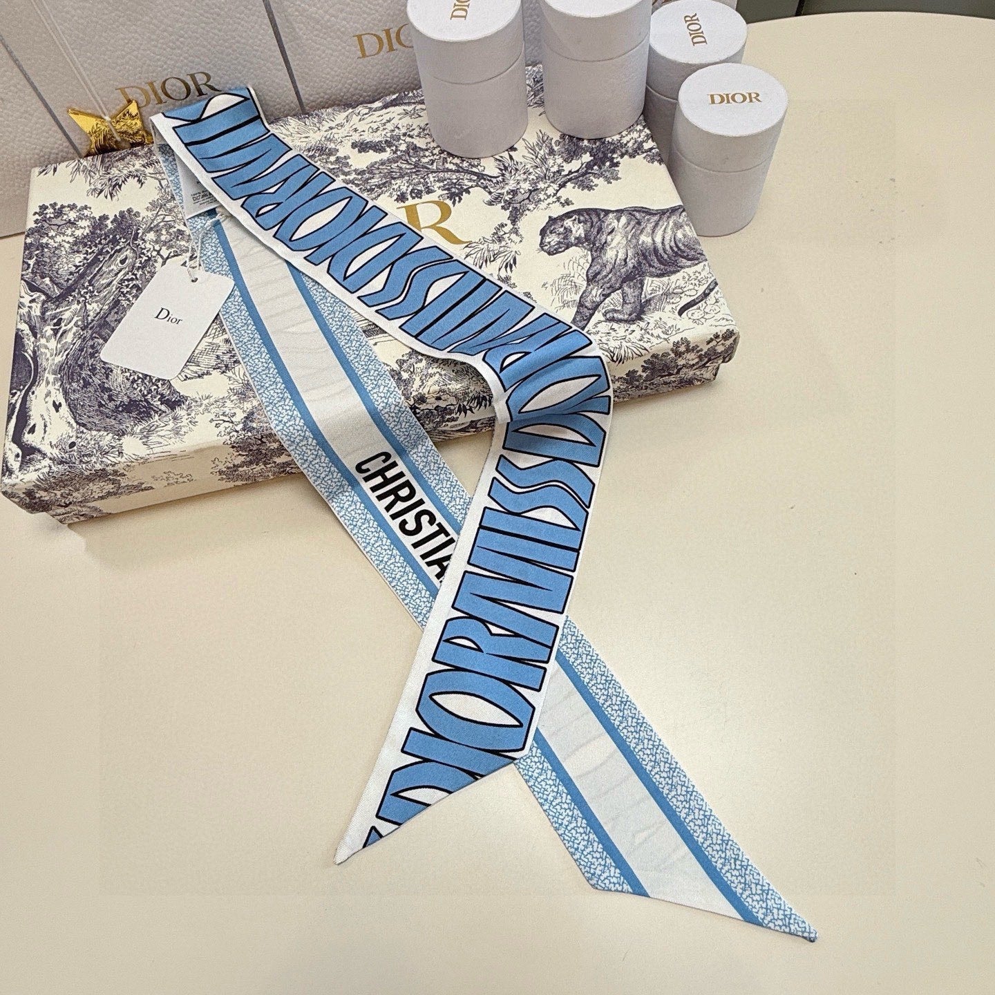 CD Twilly Mini Scarf 105cm Blue Mulberry Silk 957052