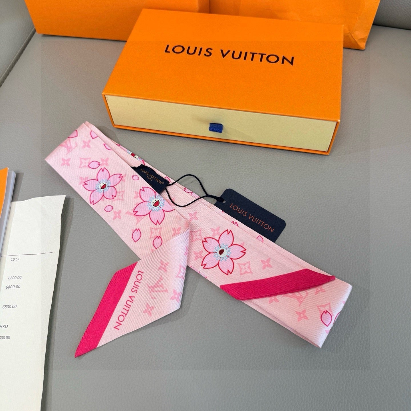 LV Twilly Scarf 120cm Pink Colorful Silk 965654