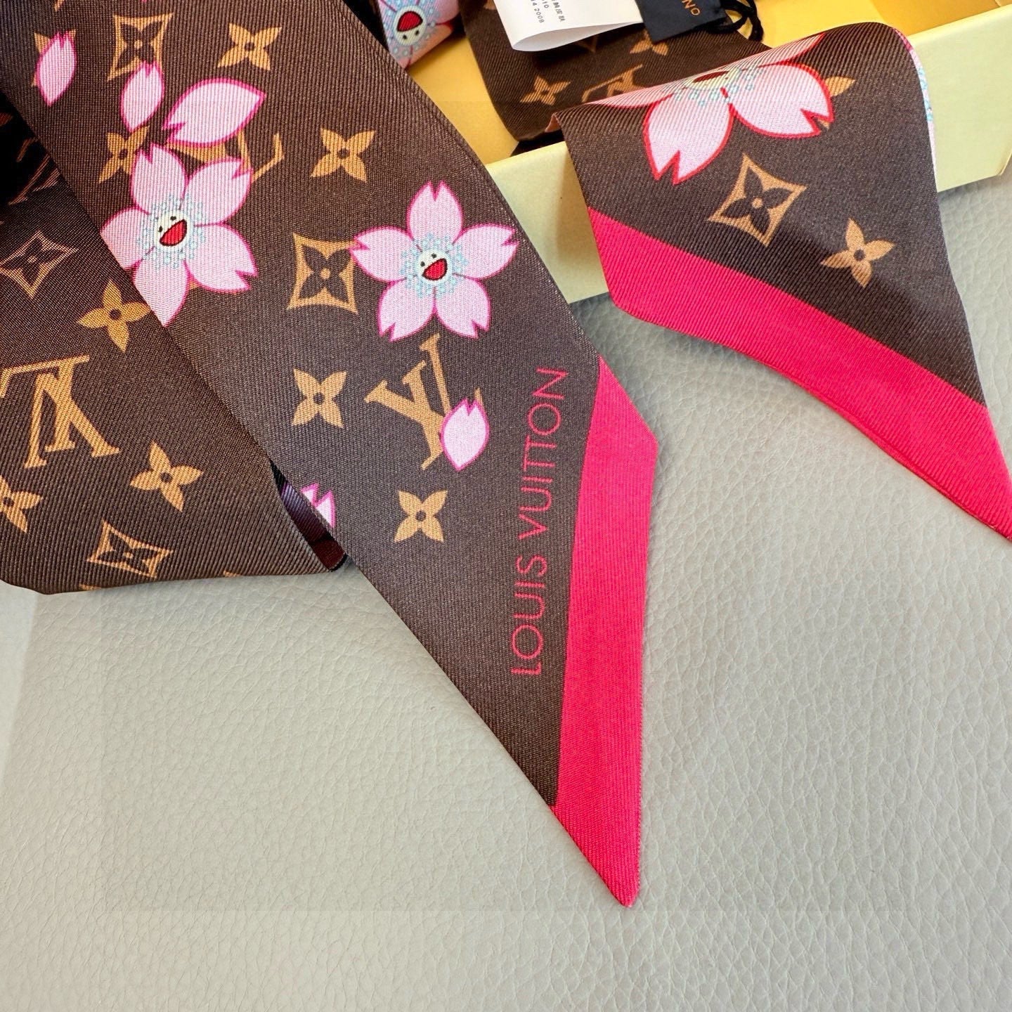 LV Twilly Scarf 120cm Brown Colorful Silk 965655