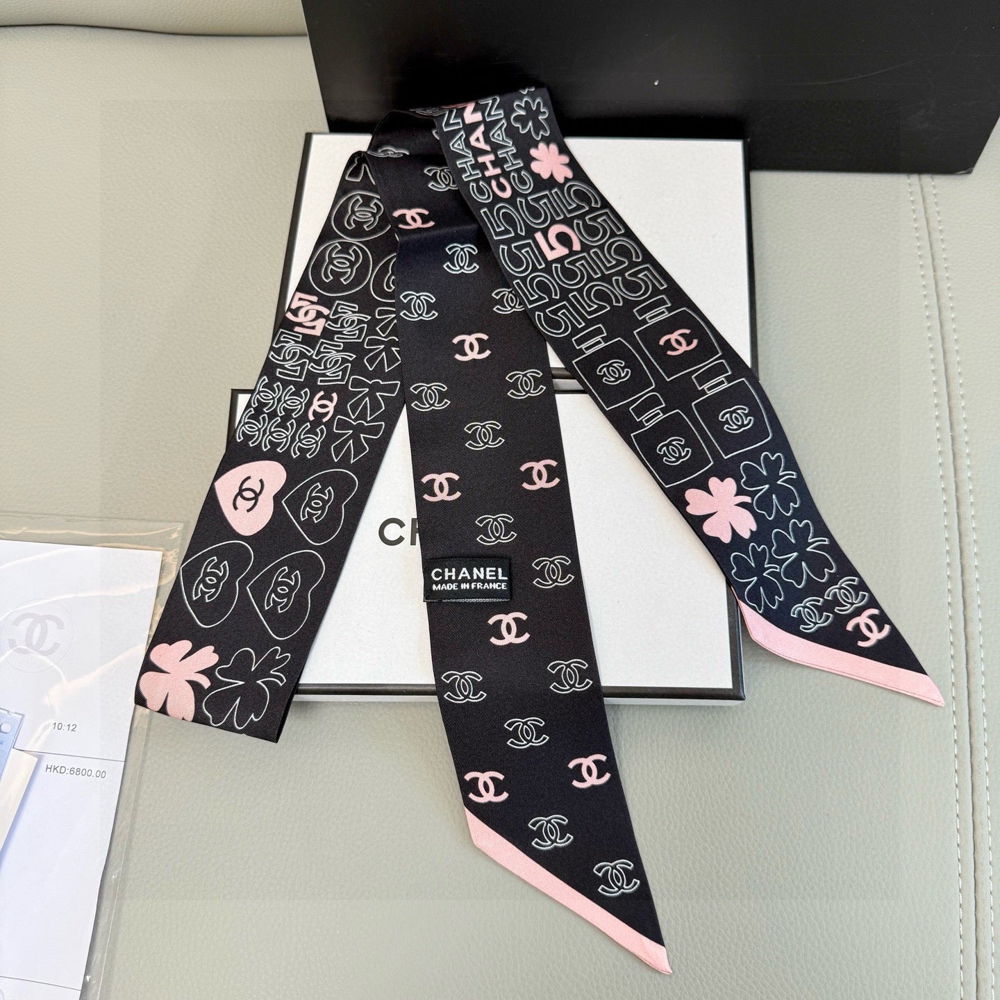 CC  Twilly Mini Scarf 120cm  Black Pink Mulberry Silk 968852