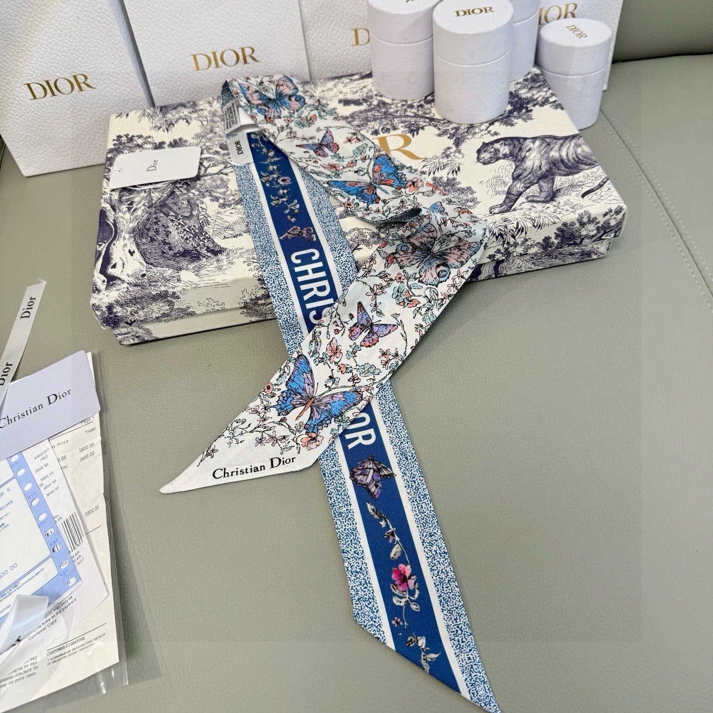 CD Twilly Mini Scarf 105cm Blue Mulberry Silk 969063