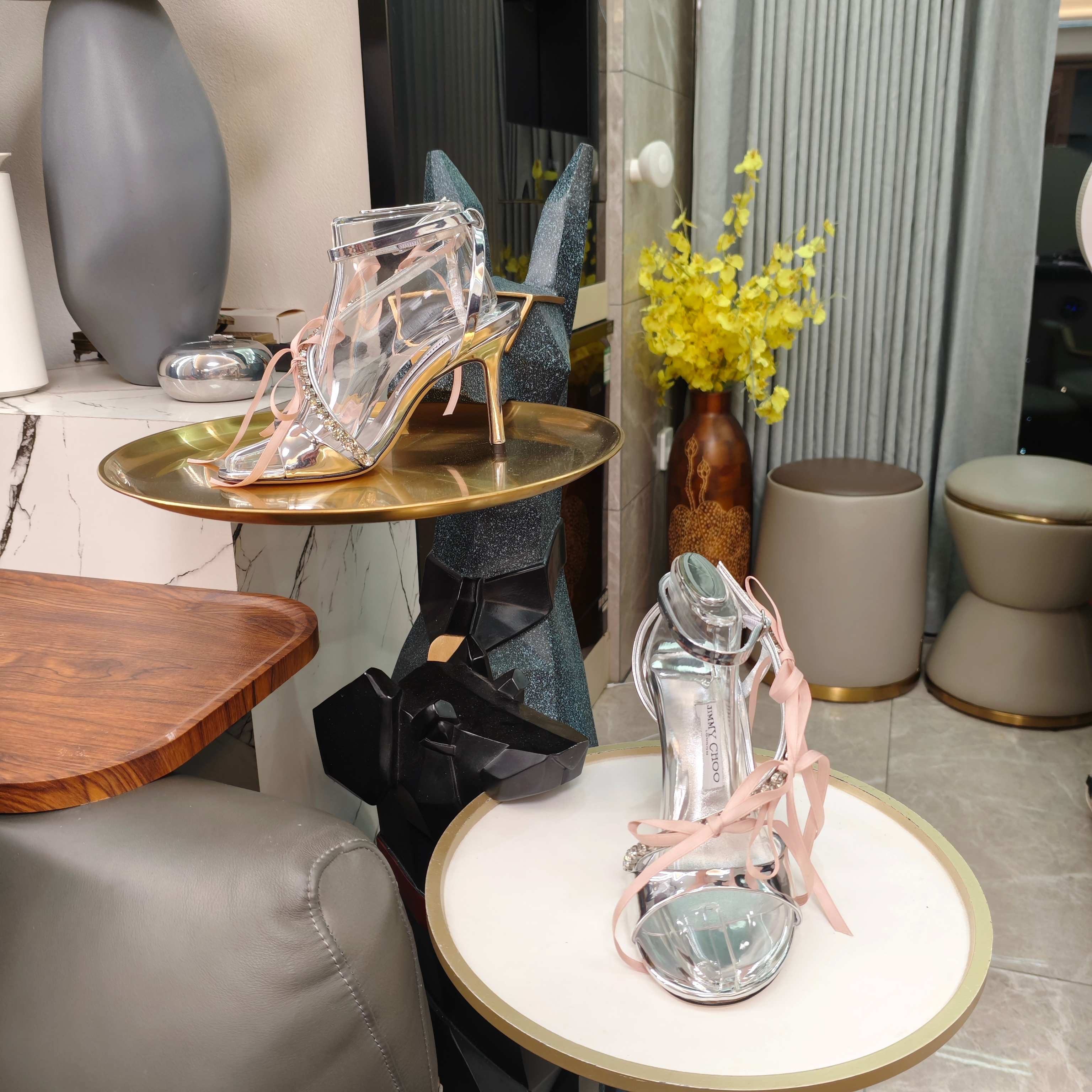 Jimmy 26s High Heeled Sandals 100 Sliver Lambskin 596326