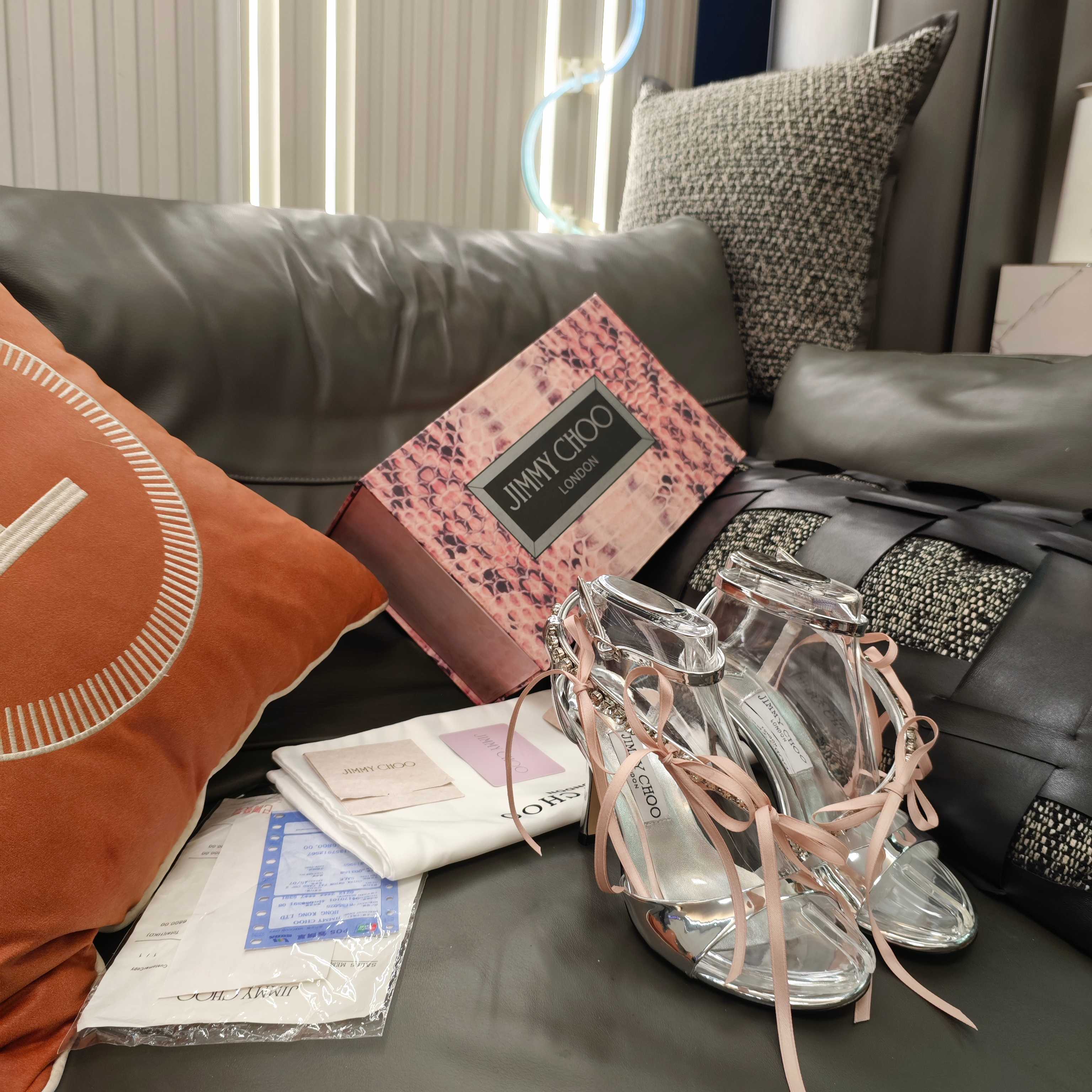 Jimmy 26s High Heeled Sandals 100 Sliver Lambskin 596326