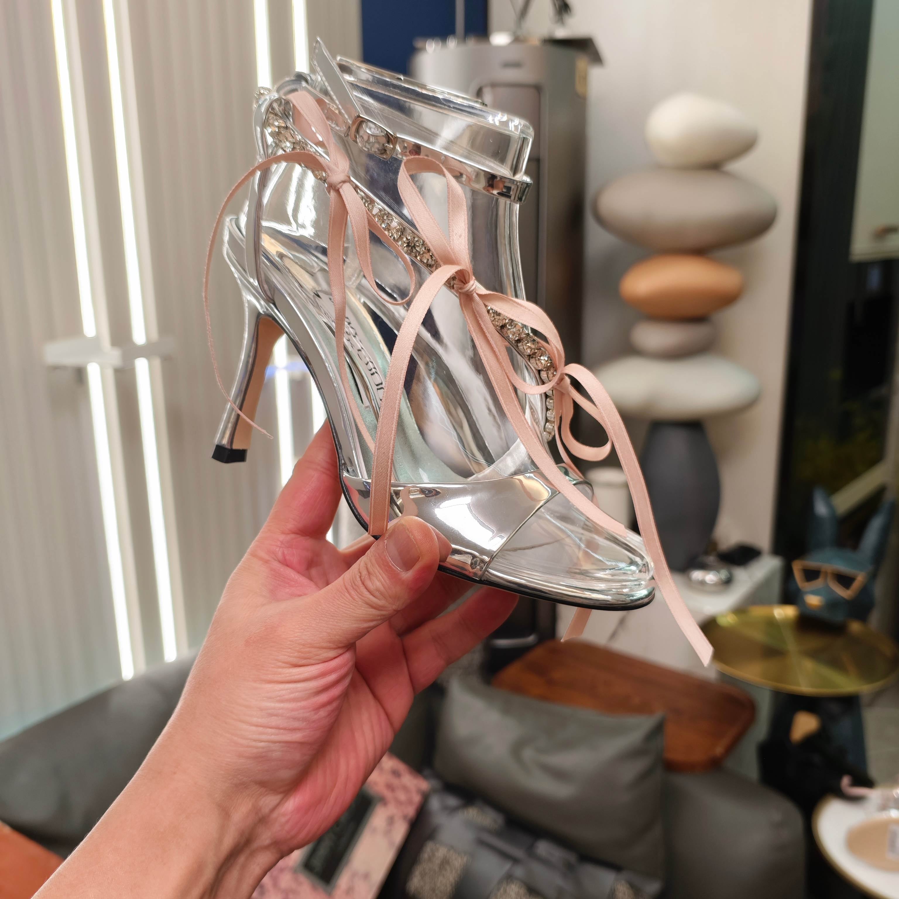 Jimmy 26s High Heeled Sandals 100 Sliver Lambskin 596326