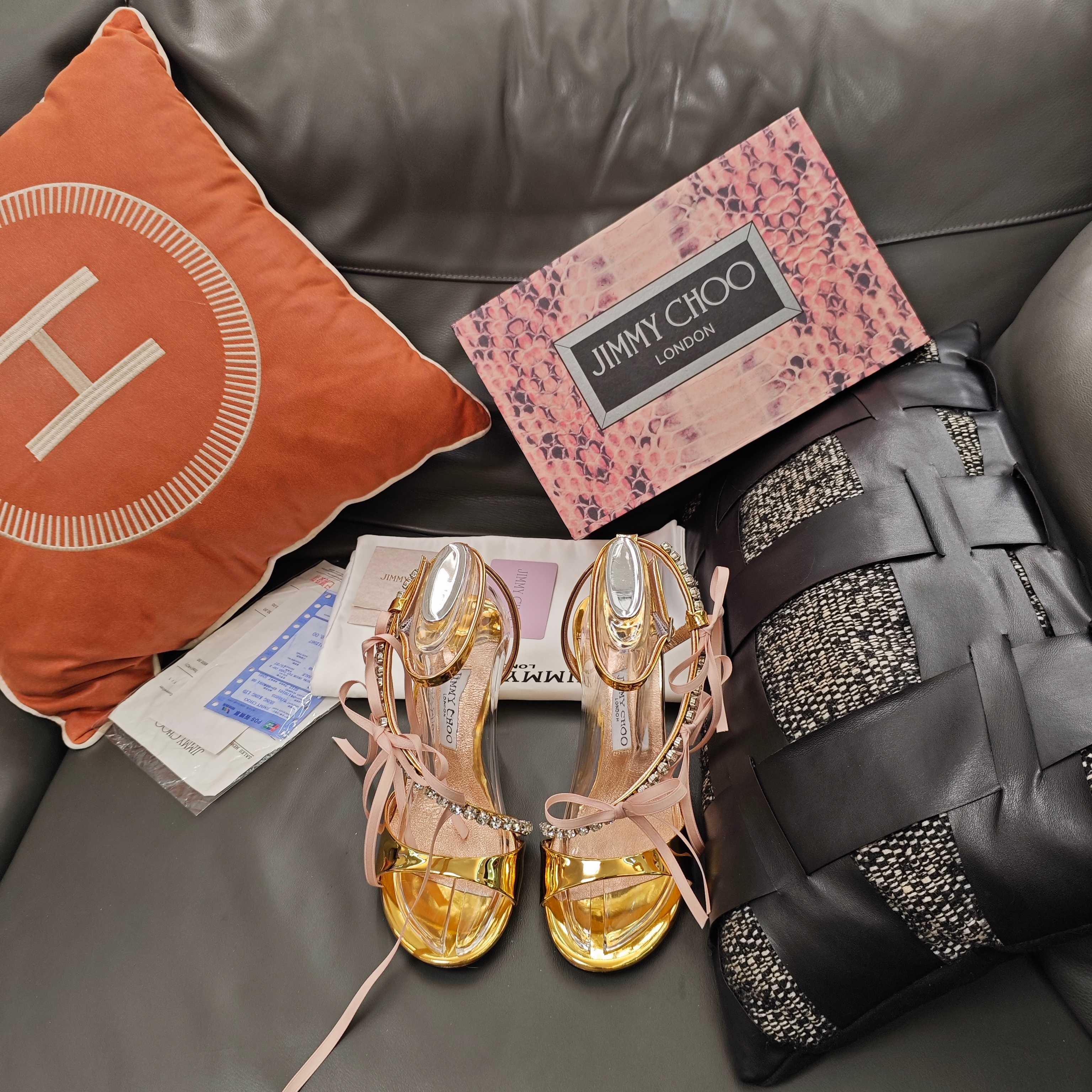 Jimmy 26s High Heeled Sandals 100 Gold Lambskin 596327