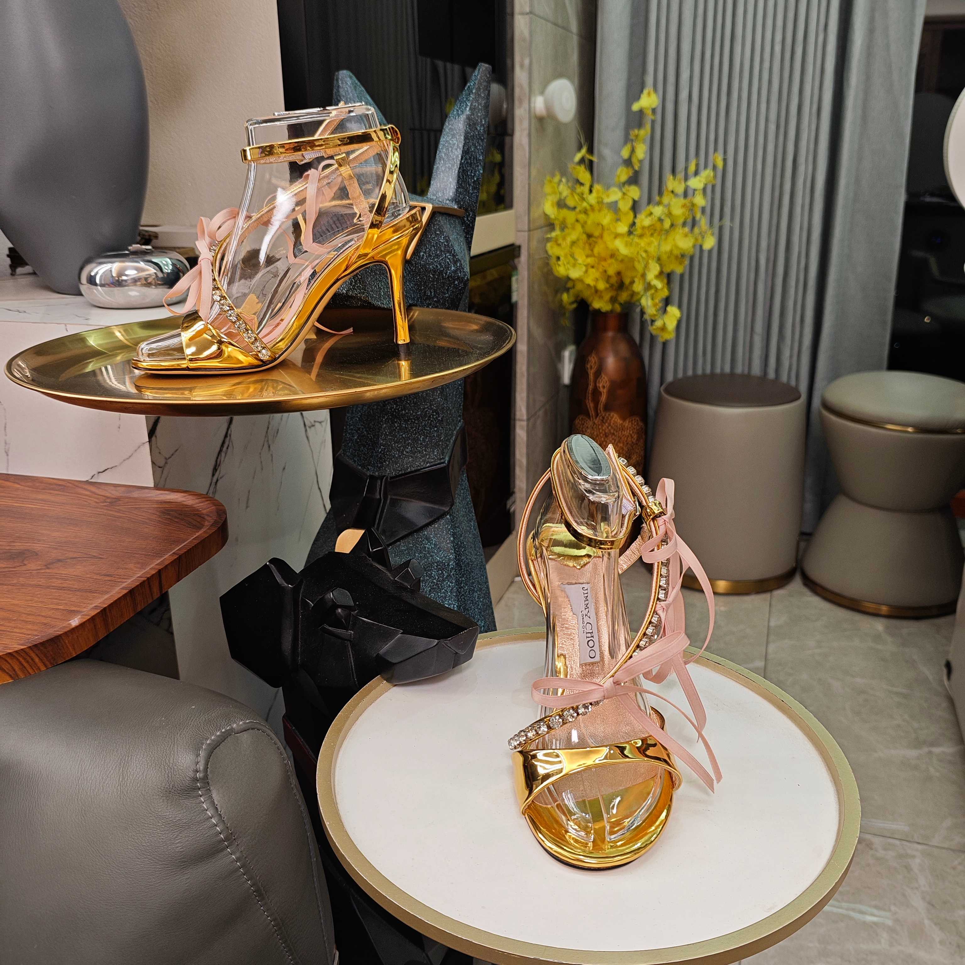 Jimmy 26s High Heeled Sandals 100 Gold Lambskin 596327