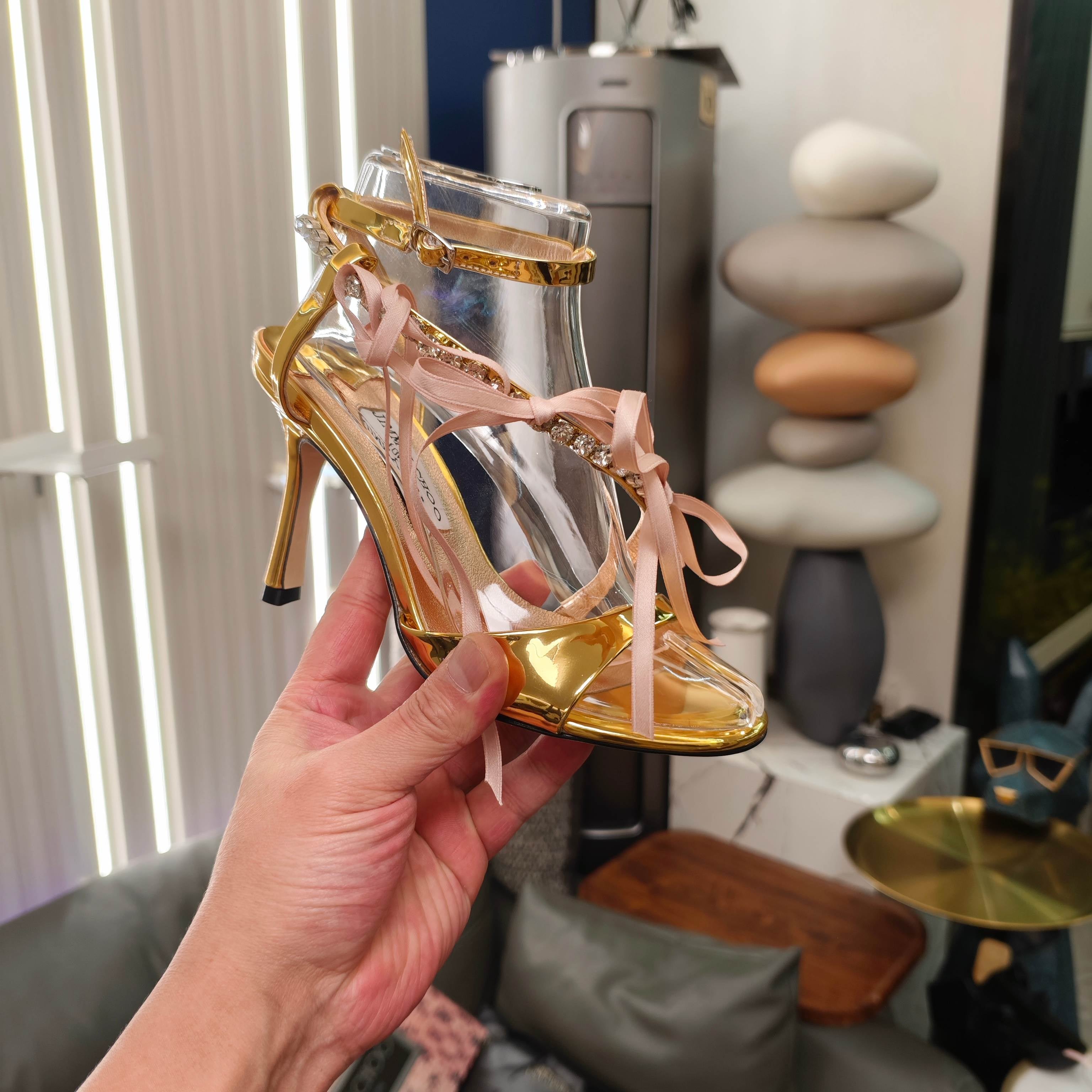 Jimmy 26s High Heeled Sandals 100 Gold Lambskin 596327