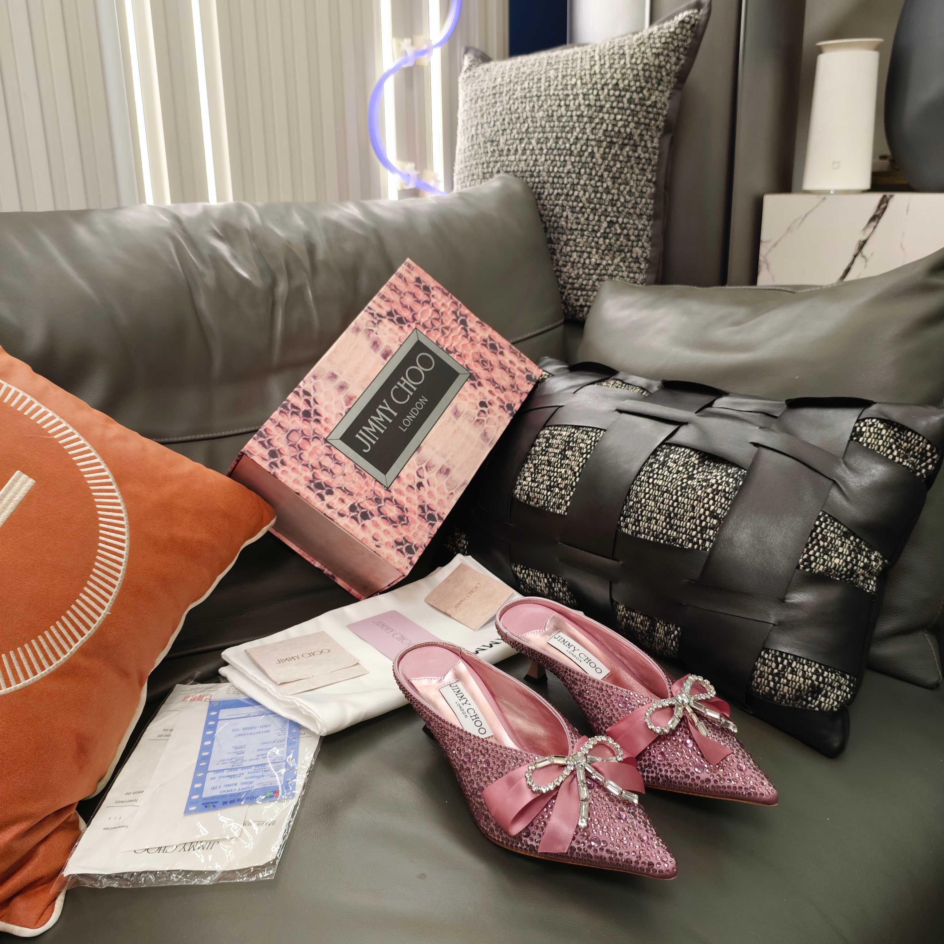 Jimmy 26s Crystal Slipper 45 Pink Silk Satin Cowhide 596341