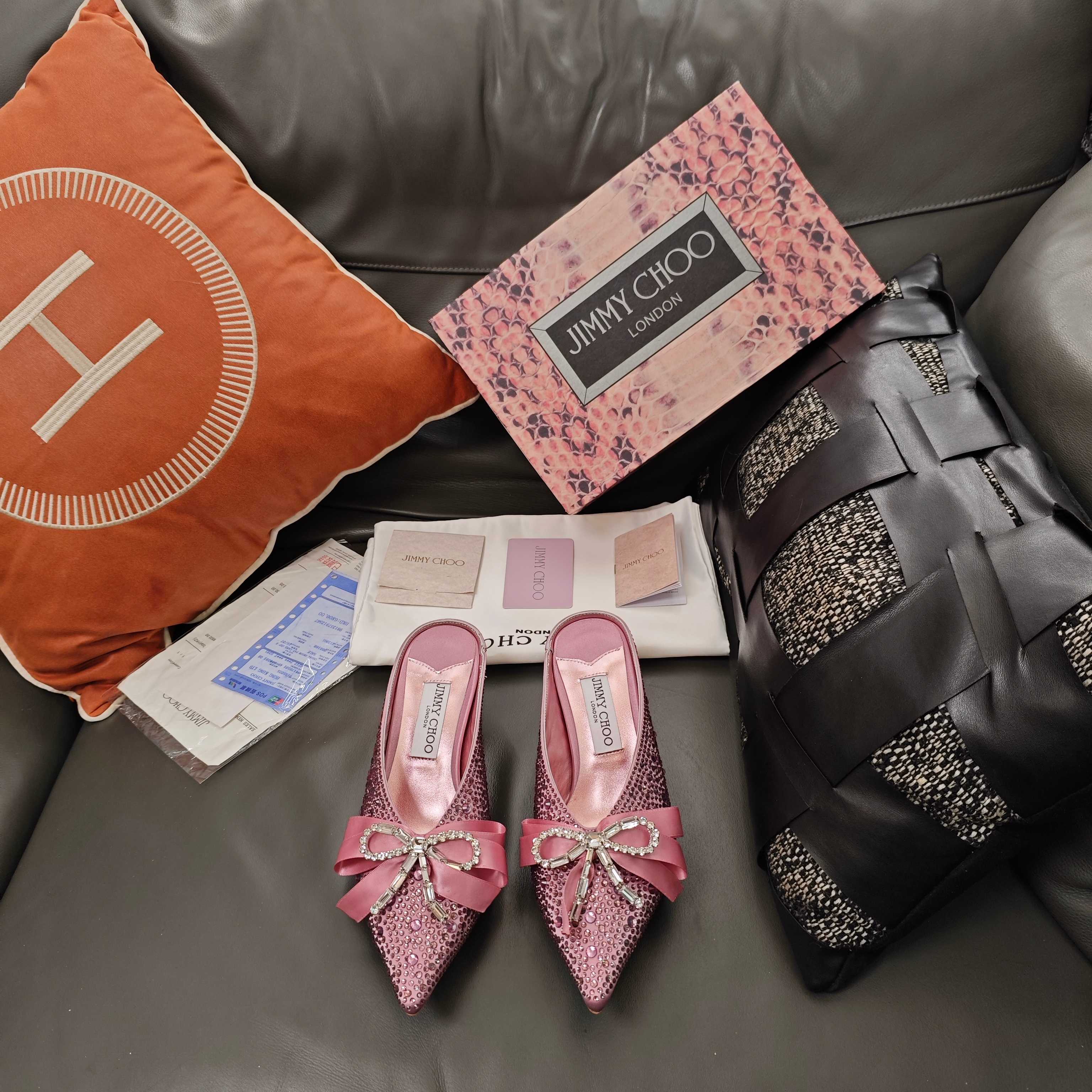 Jimmy 26s Crystal Slipper 45 Pink Silk Satin Cowhide 596341