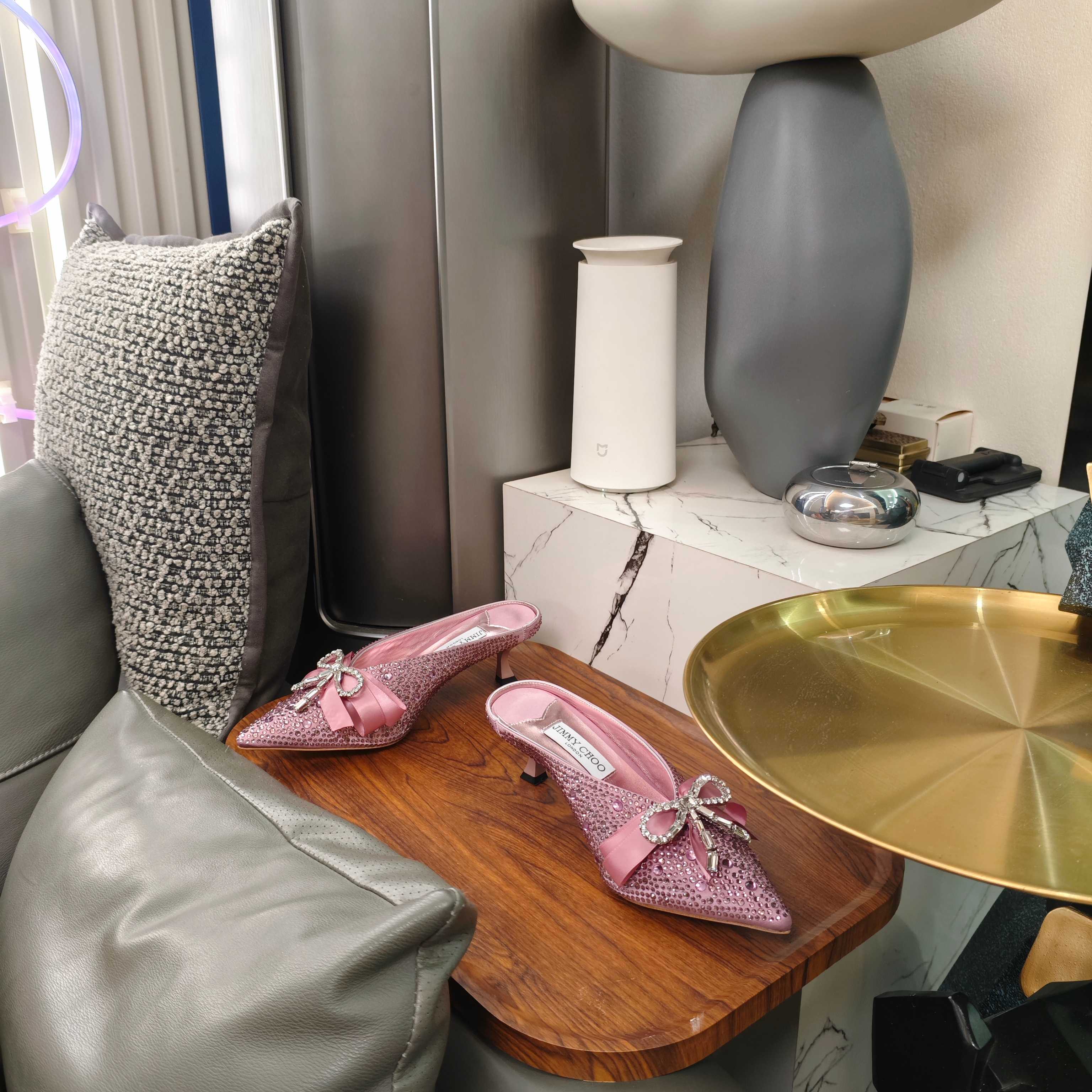 Jimmy 26s Crystal Slipper 45 Pink Silk Satin Cowhide 596341