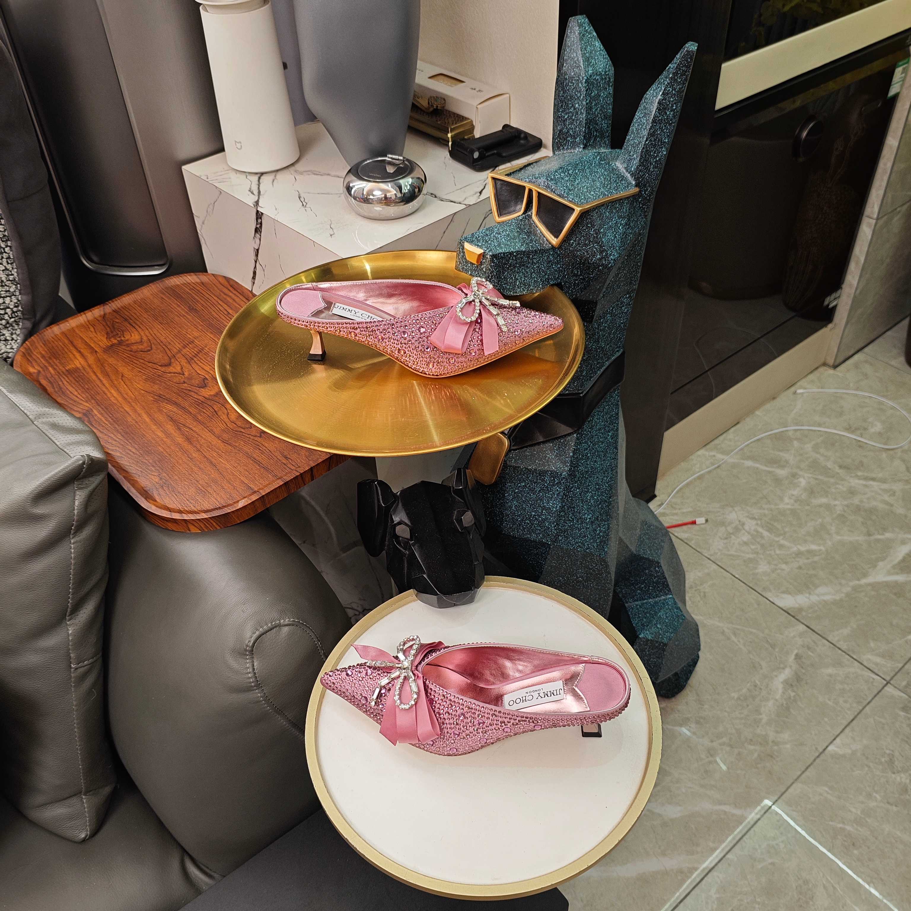 Jimmy 26s Crystal Slipper 45 Pink Silk Satin Cowhide 596341