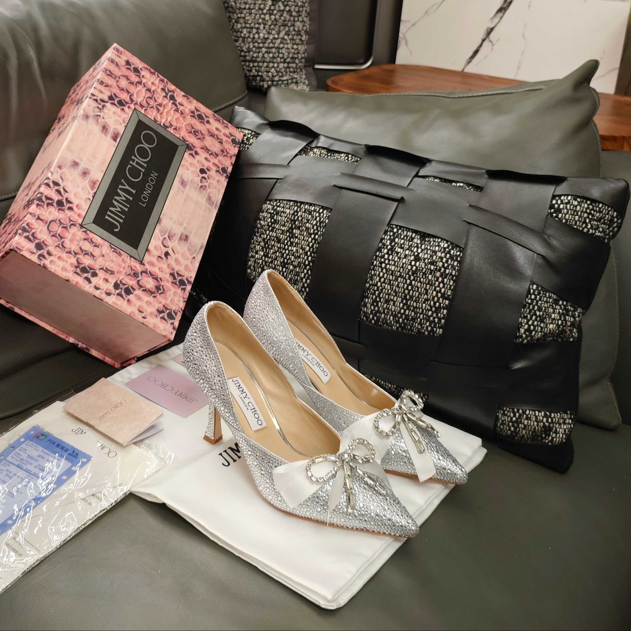 Jimmy 26s Crystal Pumps 85 Sliver Silk Satin Cowhide 596332