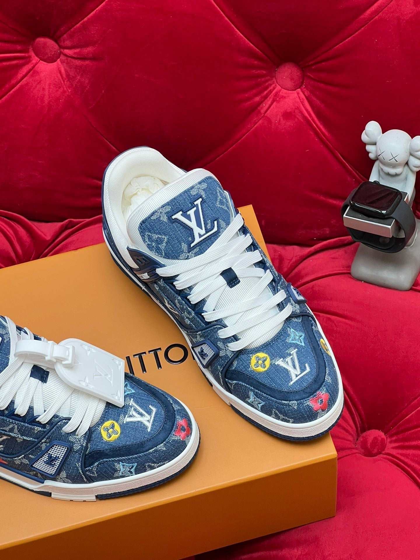 LV Trainer Sneaker Blue Monogram Denim Fabric