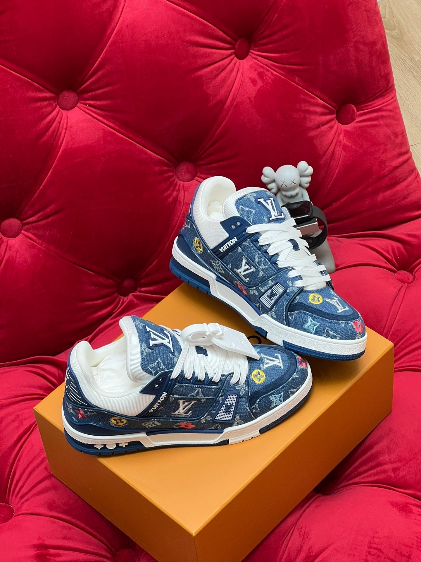 LV Trainer Sneaker Blue Monogram Denim Fabric