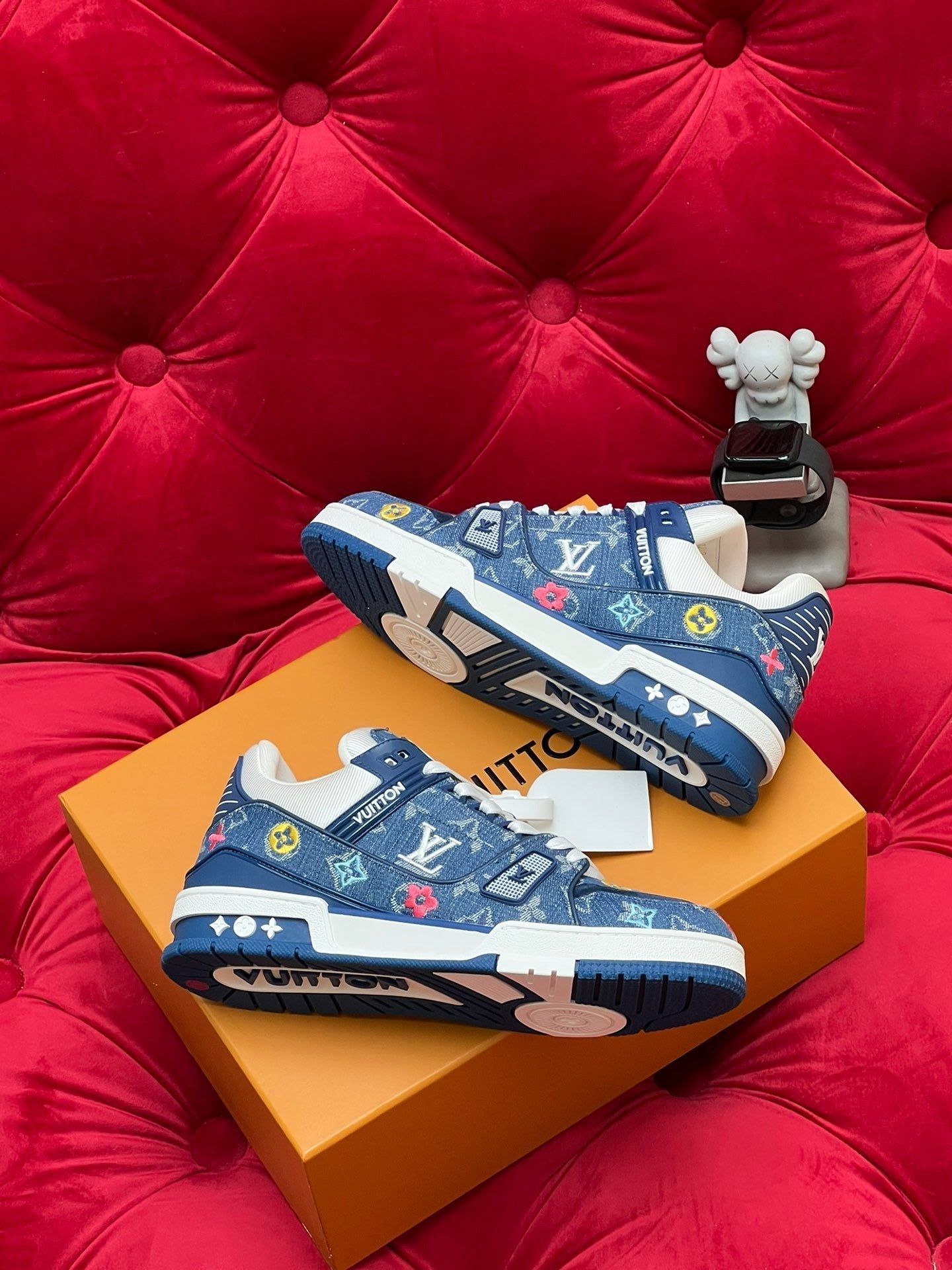 LV Trainer Sneaker Blue Monogram Denim Fabric