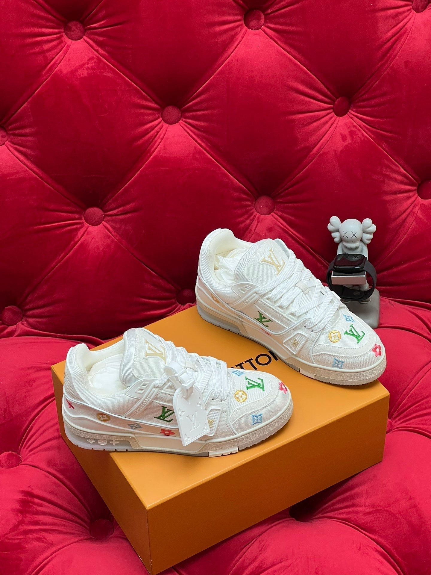 LV Trainer Sneaker White Monogram Denim Fabric