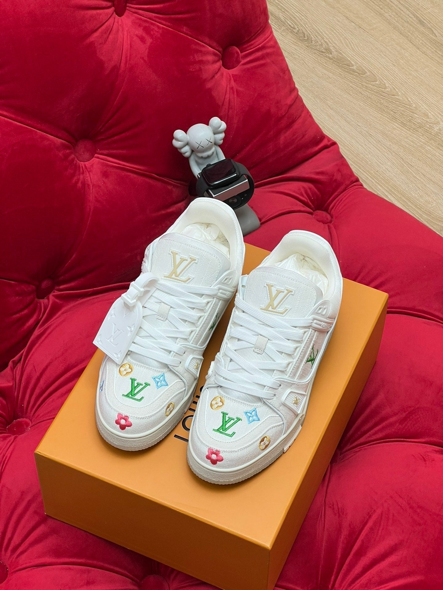 LV Trainer Sneaker White Monogram Denim Fabric