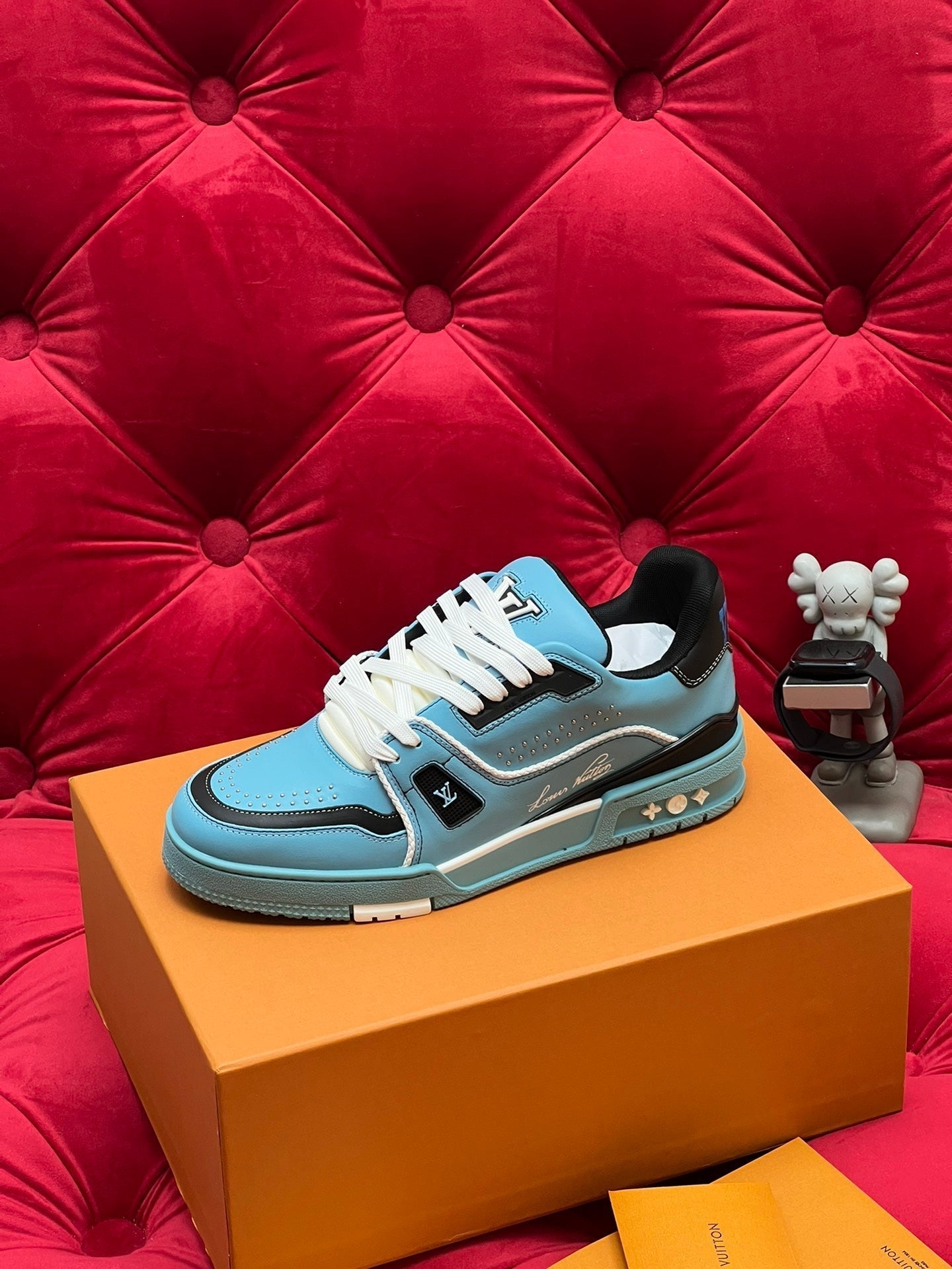 LV Trainer Sneaker Blue Microfiber Leather