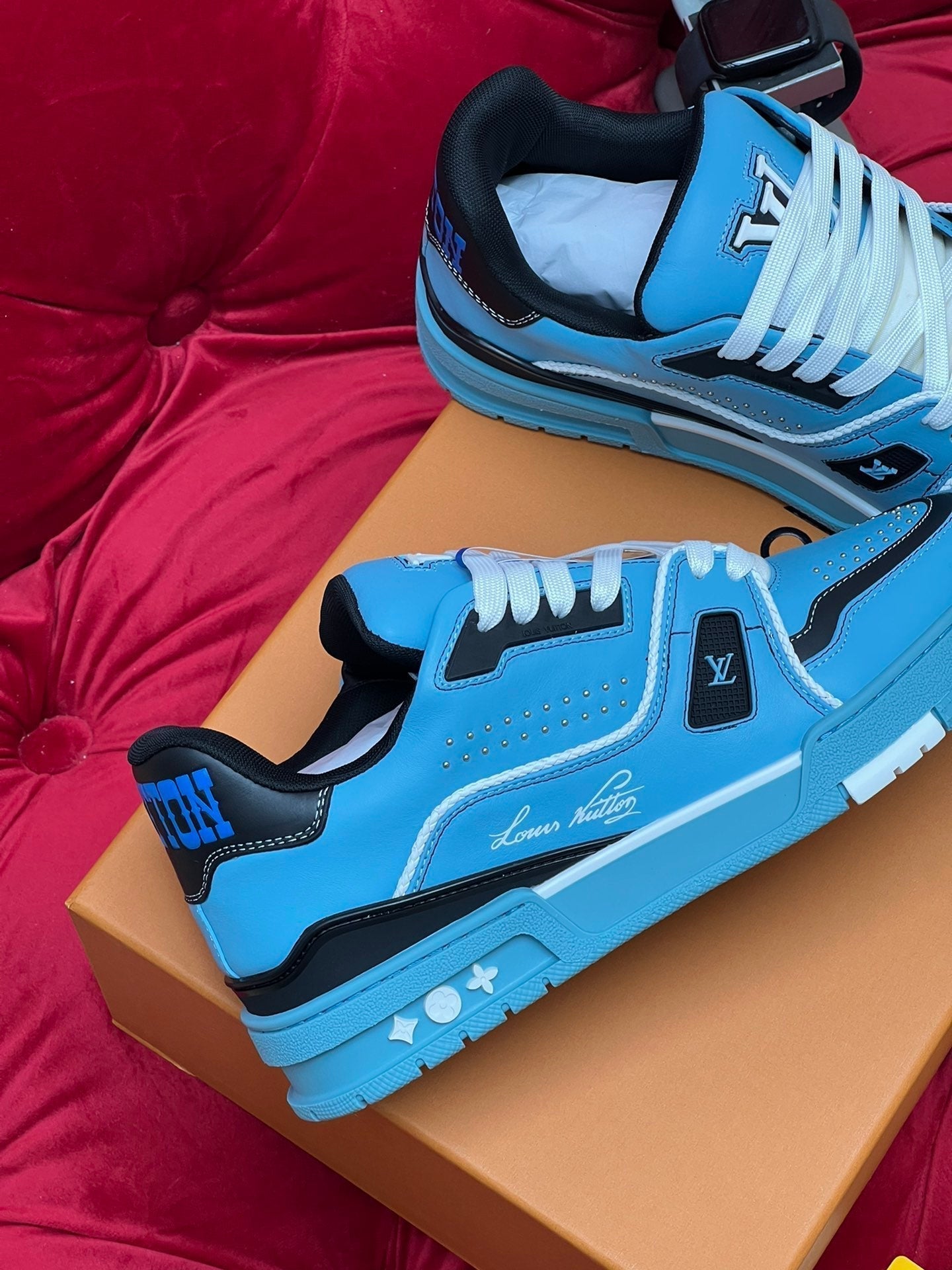 LV Trainer Sneaker Blue Microfiber Leather