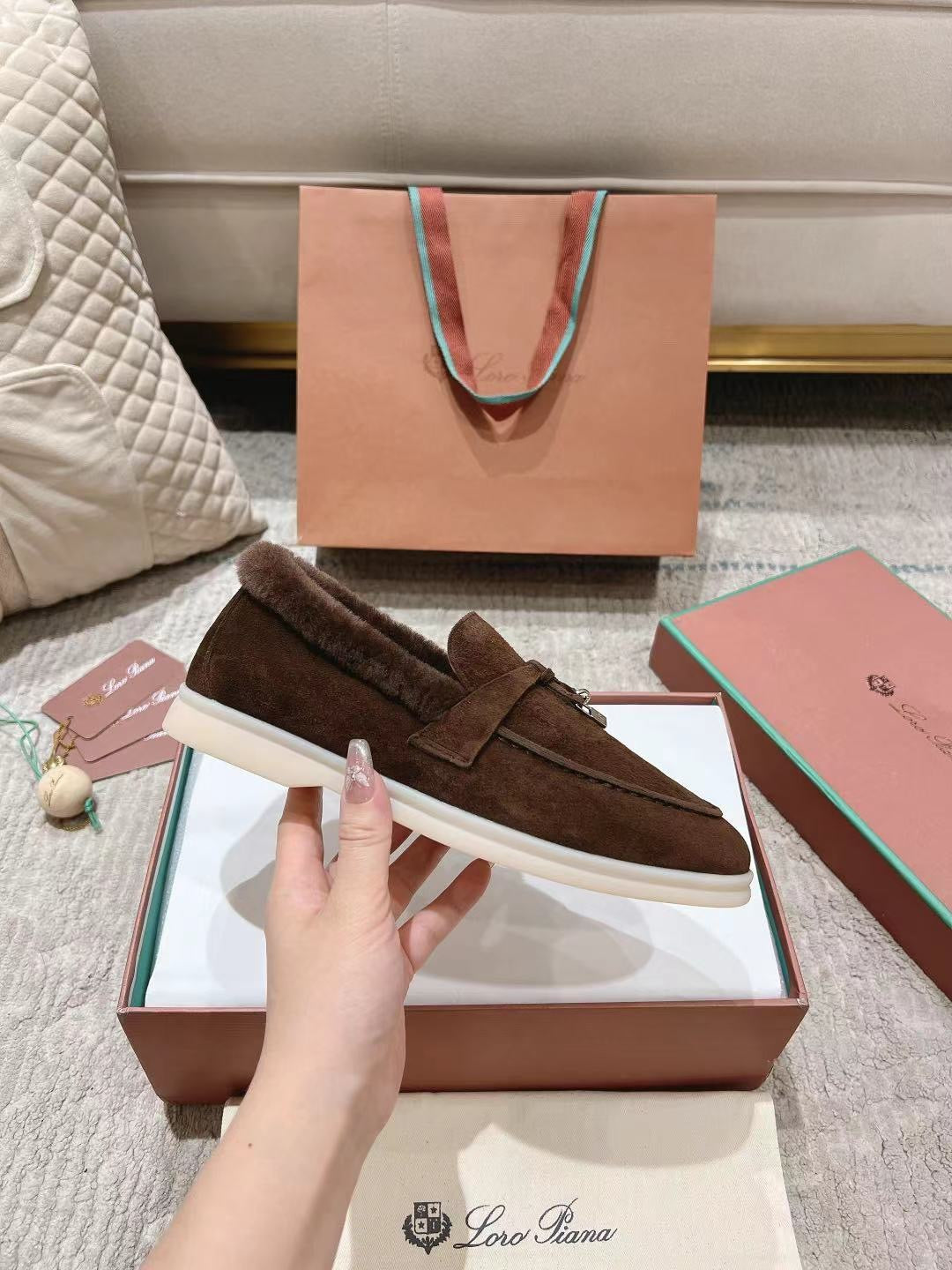 LP Summer Charms Walk Loafers Bottele Brown  Suede With Rabbit Fur Lining 206262