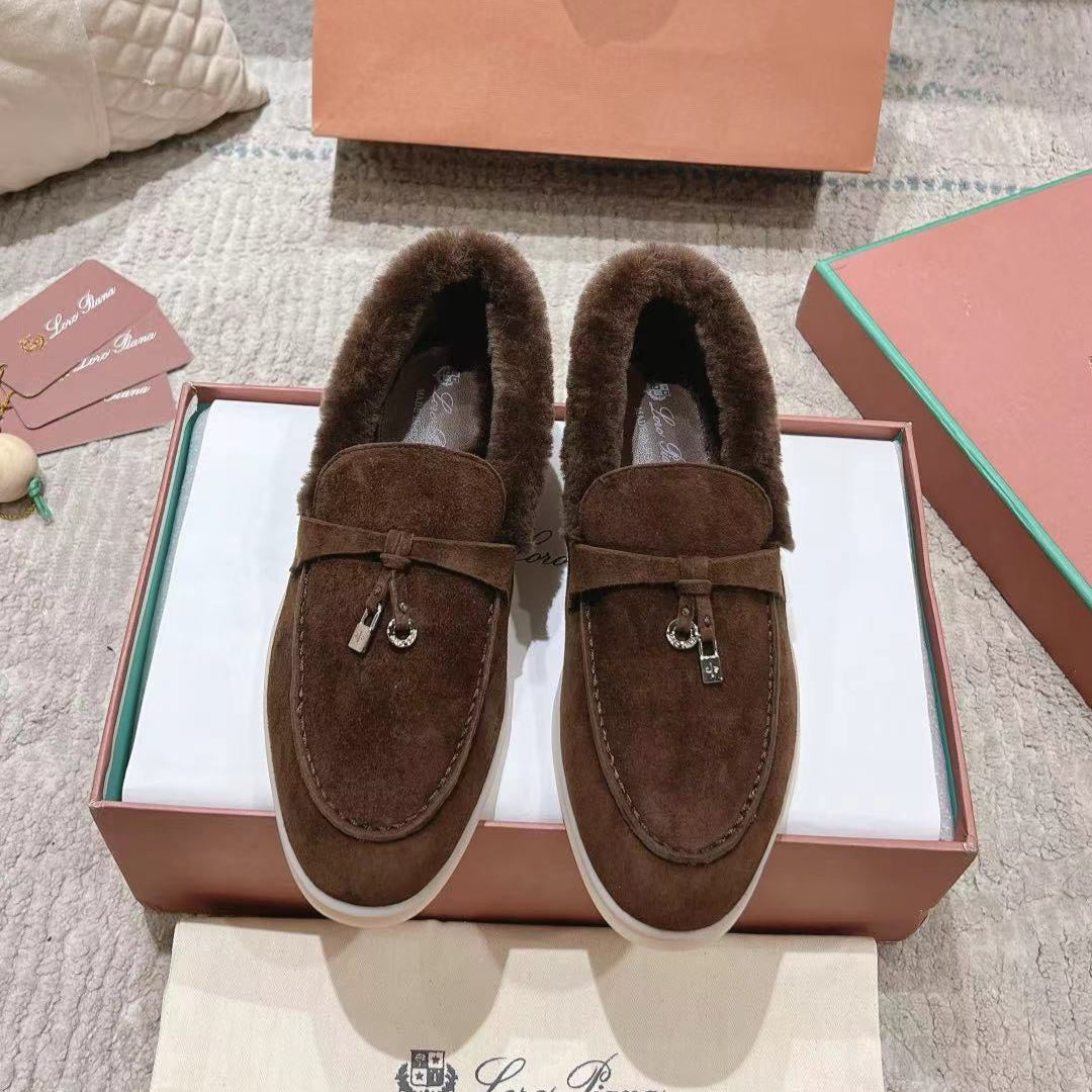 LP Summer Charms Walk Loafers Bottele Brown  Suede With Rabbit Fur Lining 206262