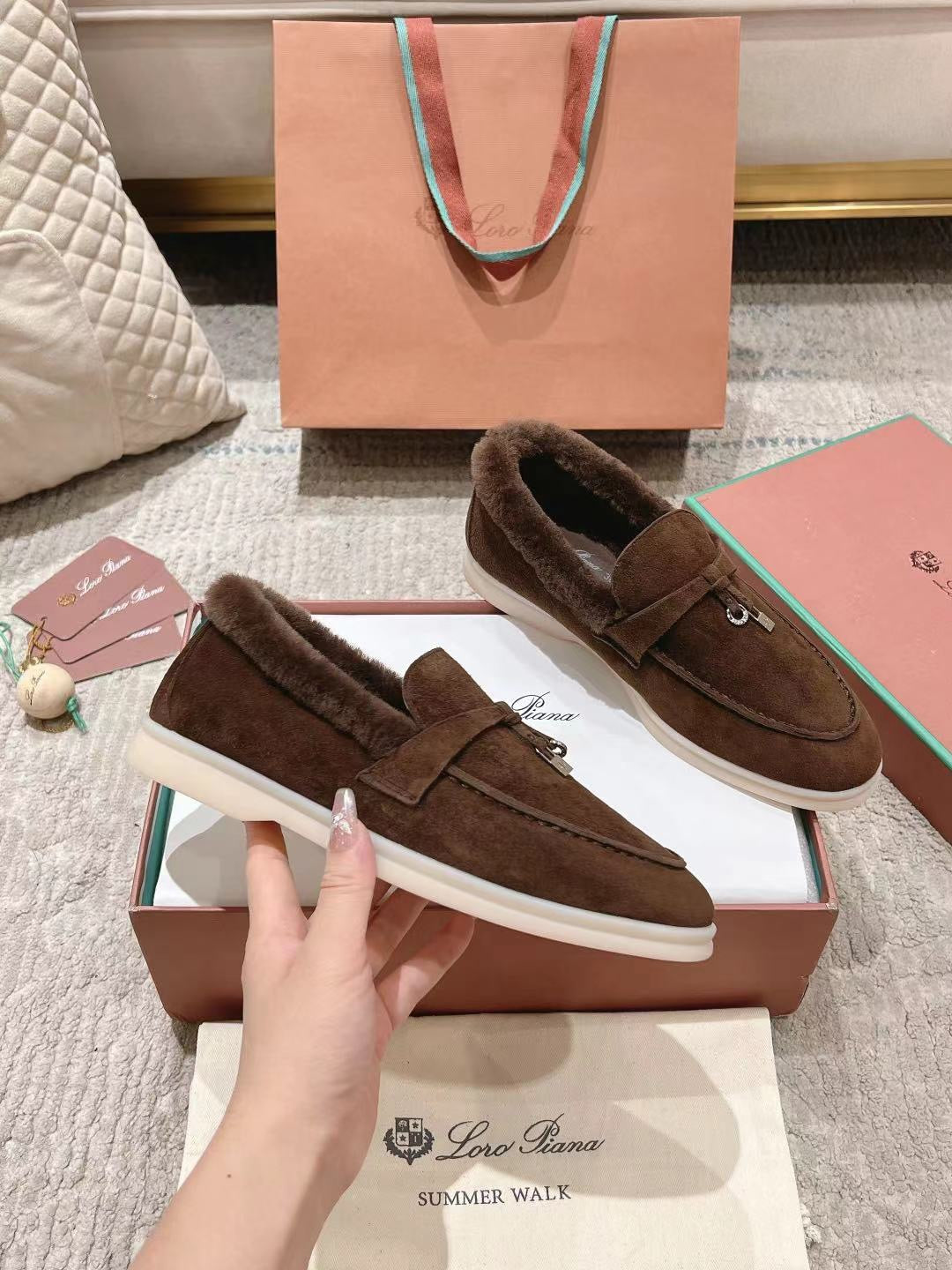 LP Summer Charms Walk Loafers Bottele Brown  Suede With Rabbit Fur Lining 206262