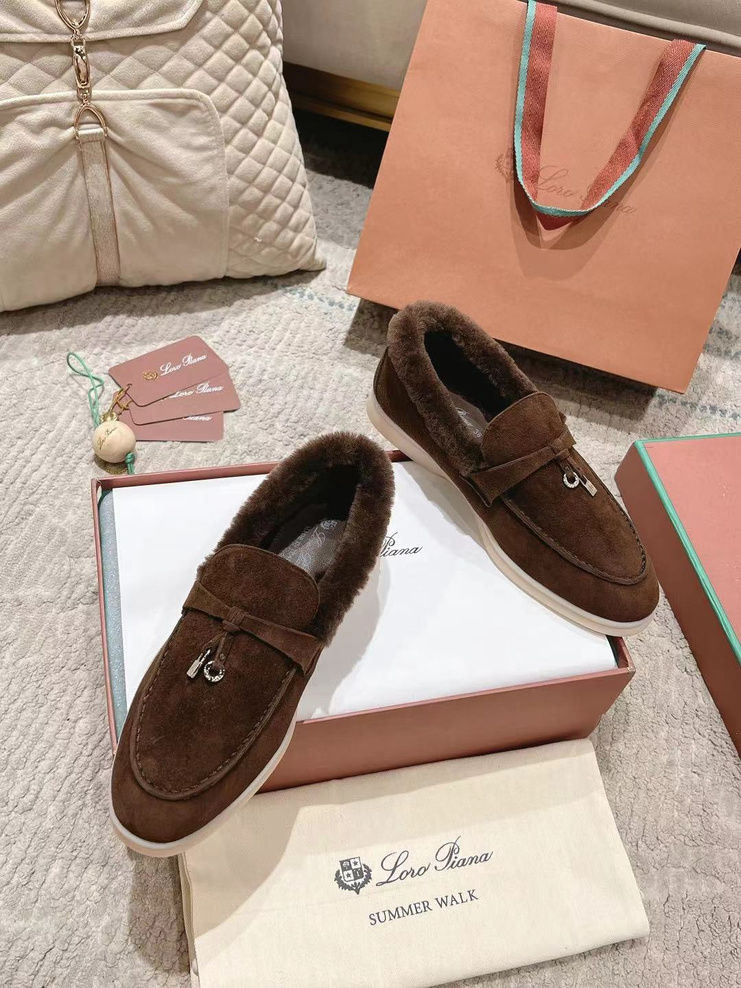 LP Summer Charms Walk Loafers Bottele Brown  Suede With Rabbit Fur Lining 206262