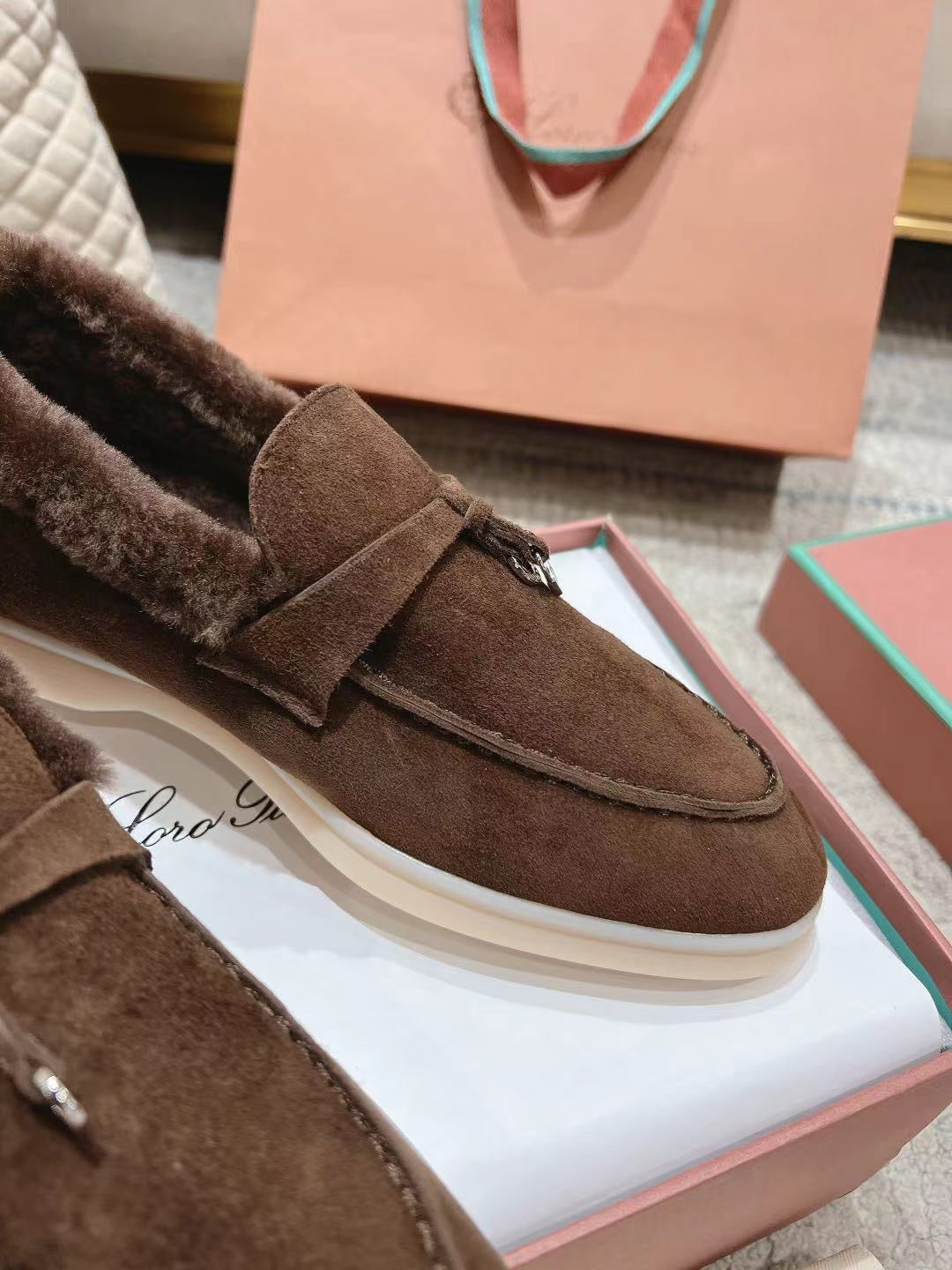 LP Summer Charms Walk Loafers Bottele Brown  Suede With Rabbit Fur Lining 206262