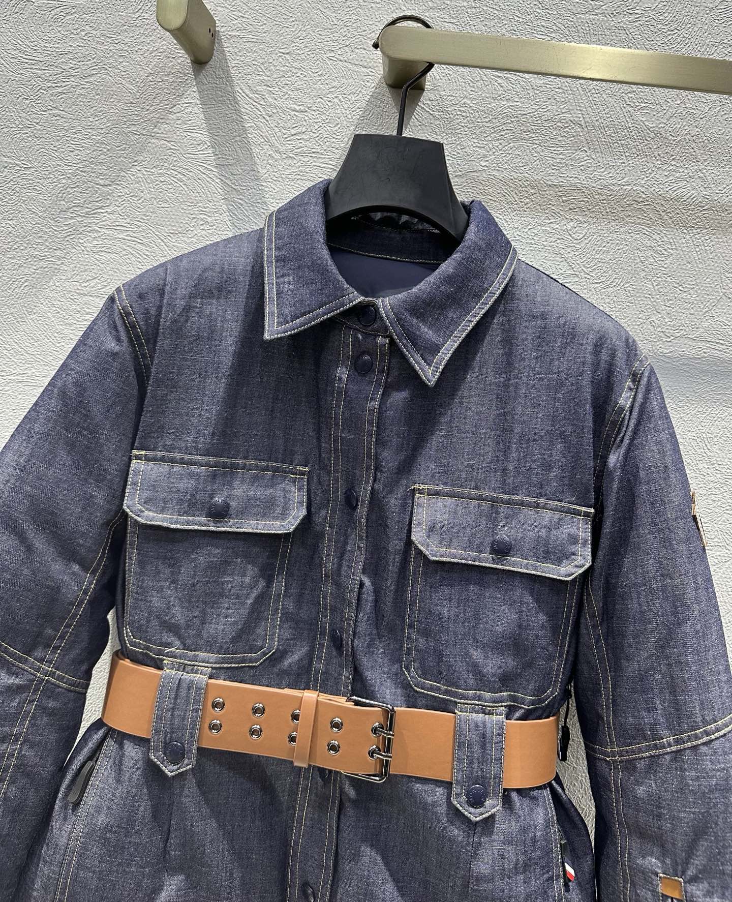 Moncler 2025 Grenoble Daintree Hooded Jacket With Belt Blue Denim Down