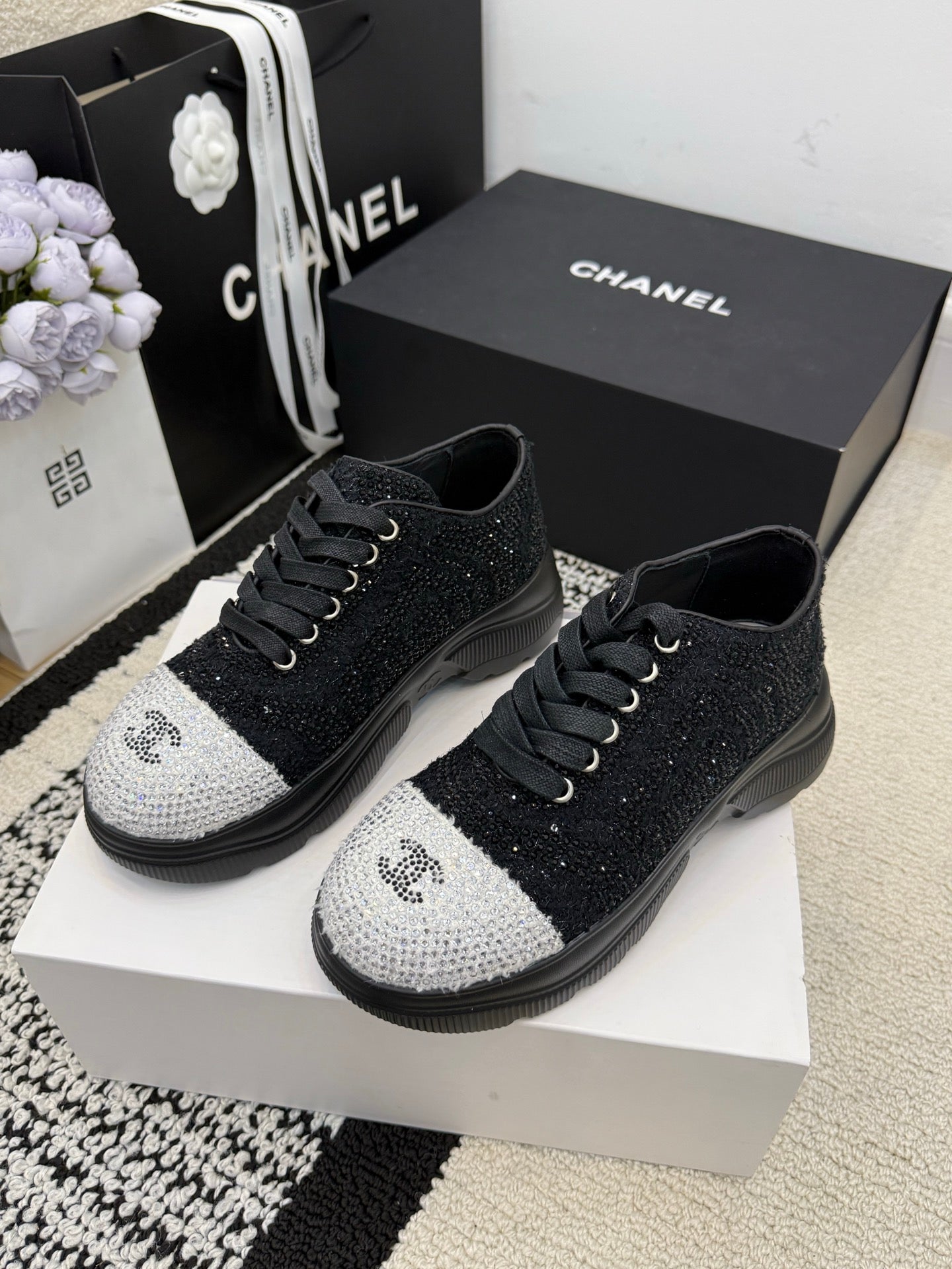 CC 26 Crystal-embellished Sneaker Black Leather 588796
