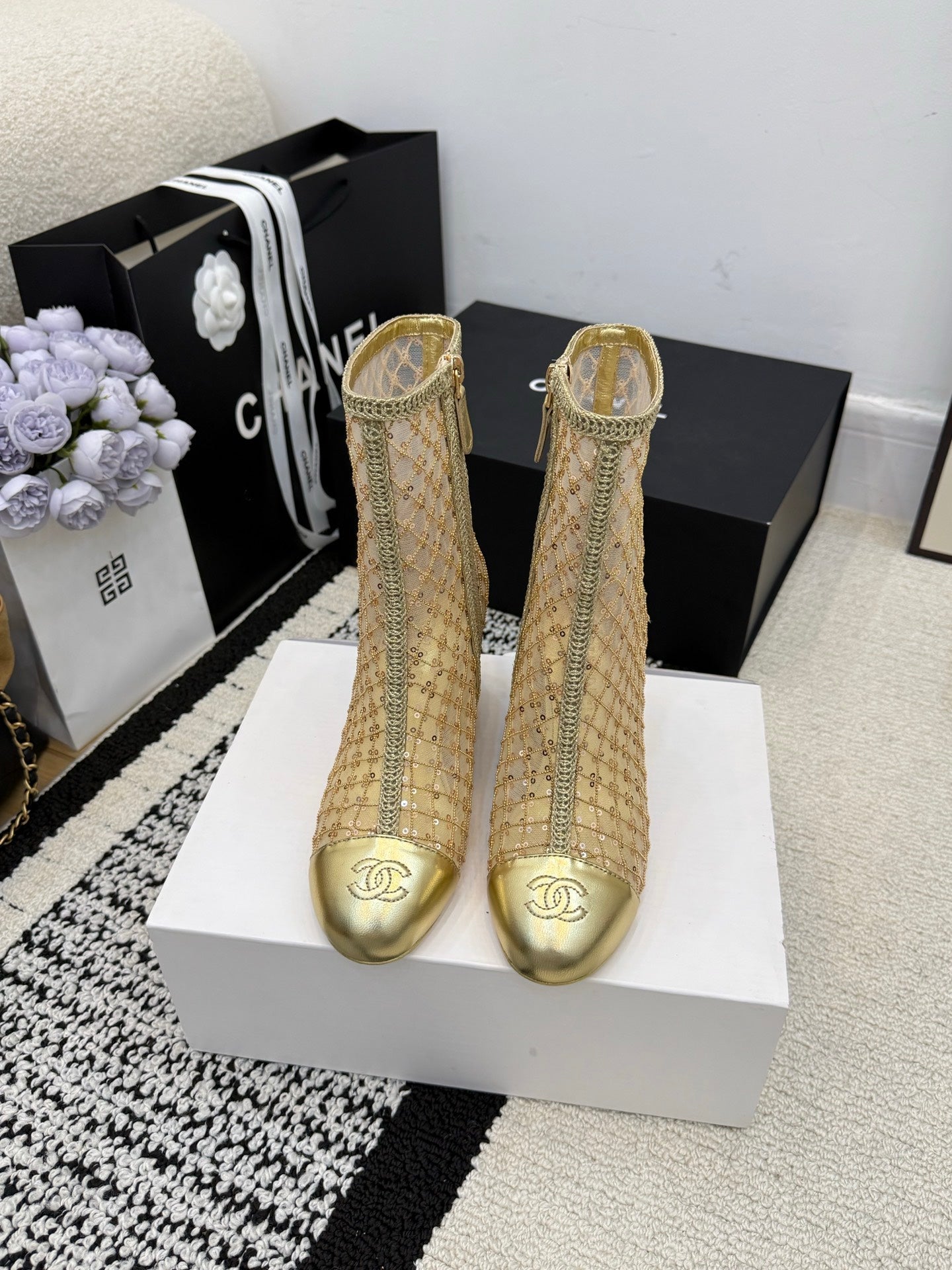 CC 26 Wedge Heel Boot Gold Mesh Leather 588858