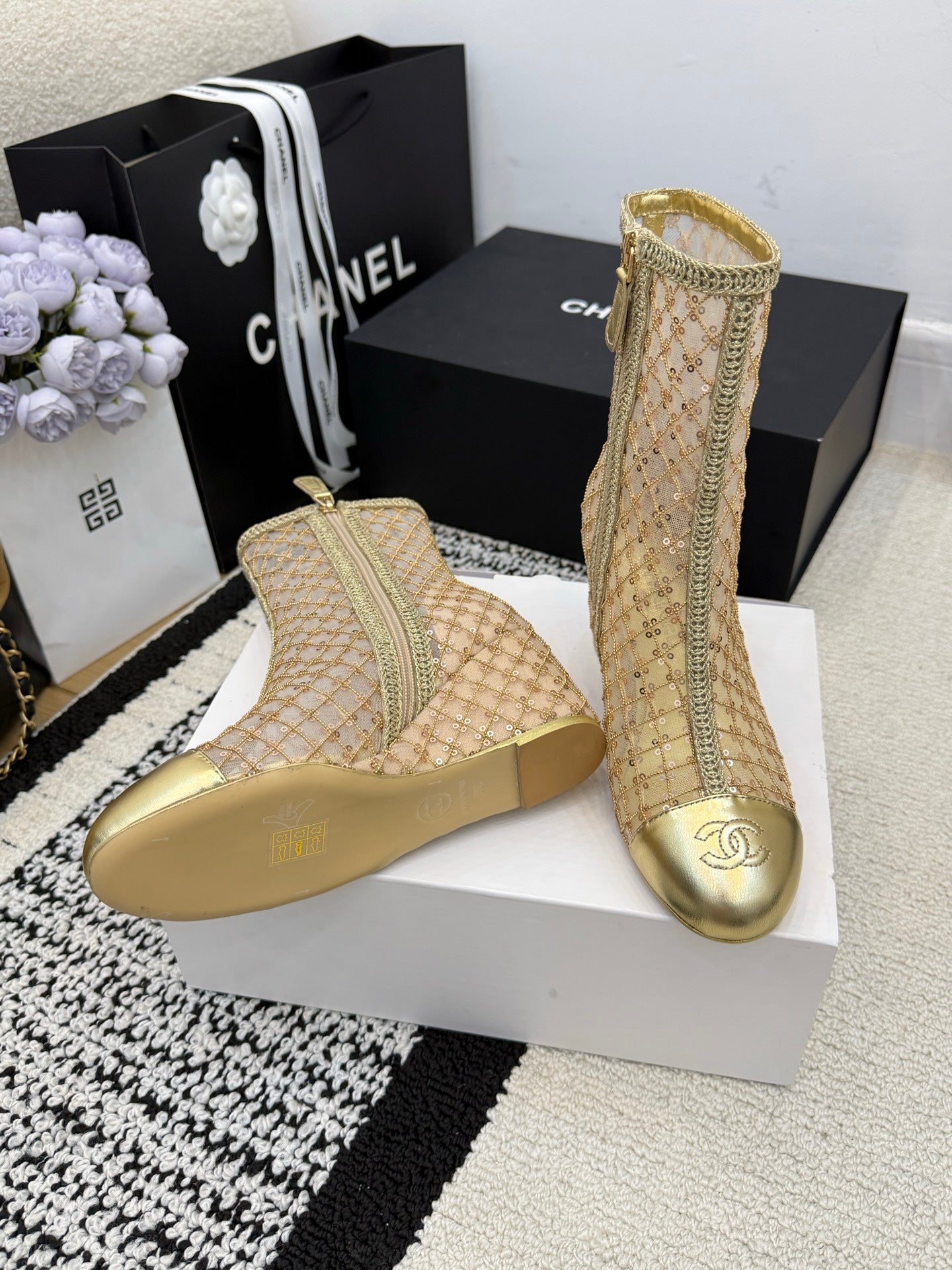 CC 26 Wedge Heel Boot Gold Mesh Leather 588858